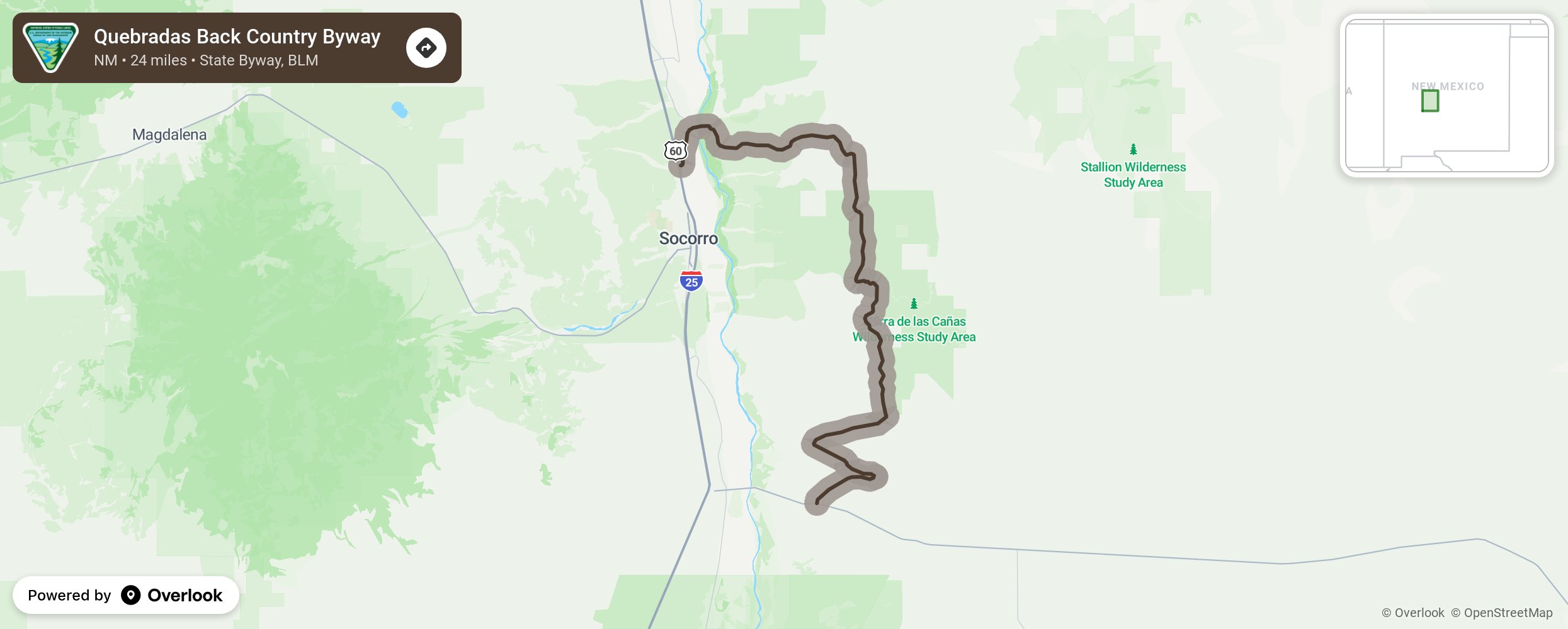 Map of Quebradas Back Country Byway - scenic route