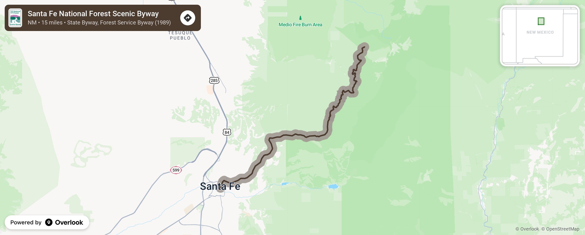 Map of Santa Fe National Forest Scenic Byway - scenic route