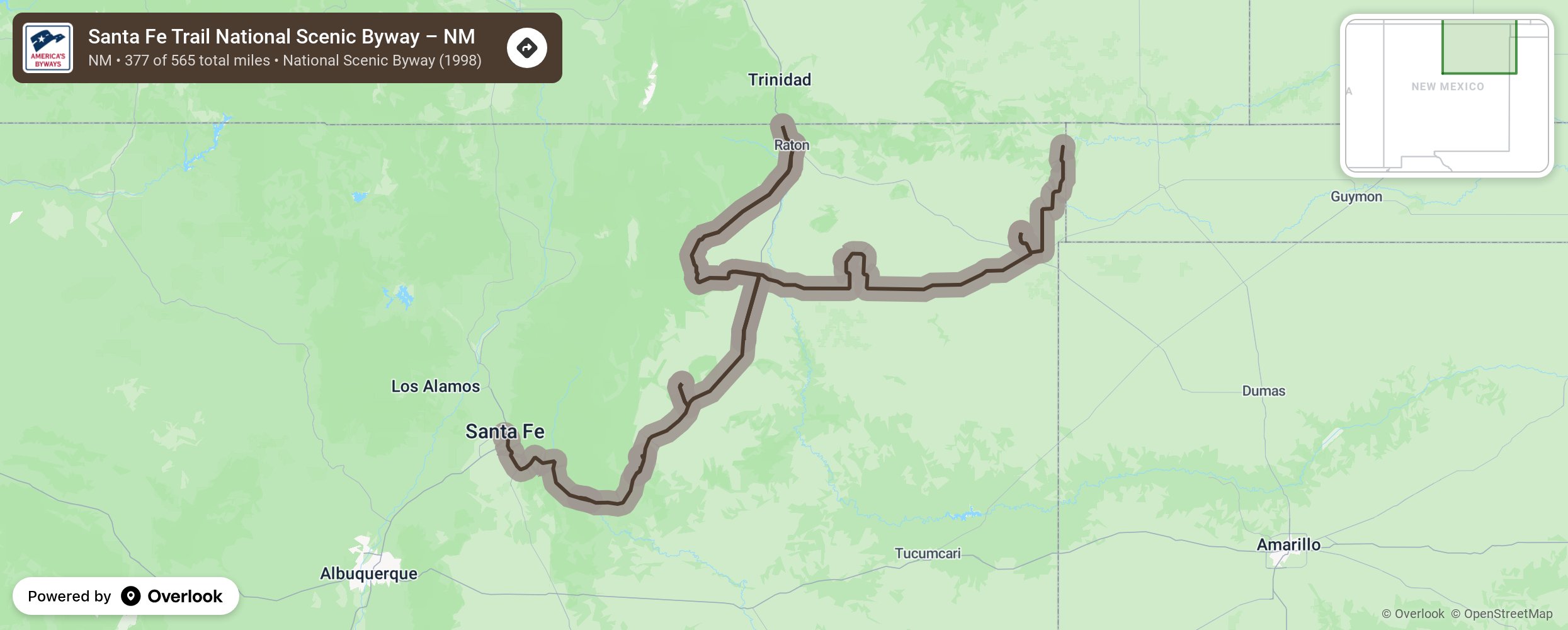 Map of Santa Fe Trail National Scenic Byway – NM - scenic route