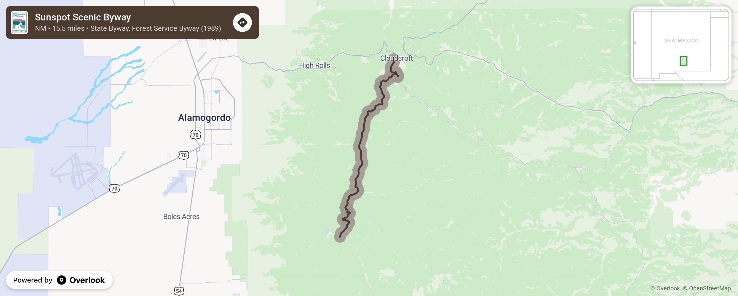 Map of Sunspot Scenic Byway - scenic route