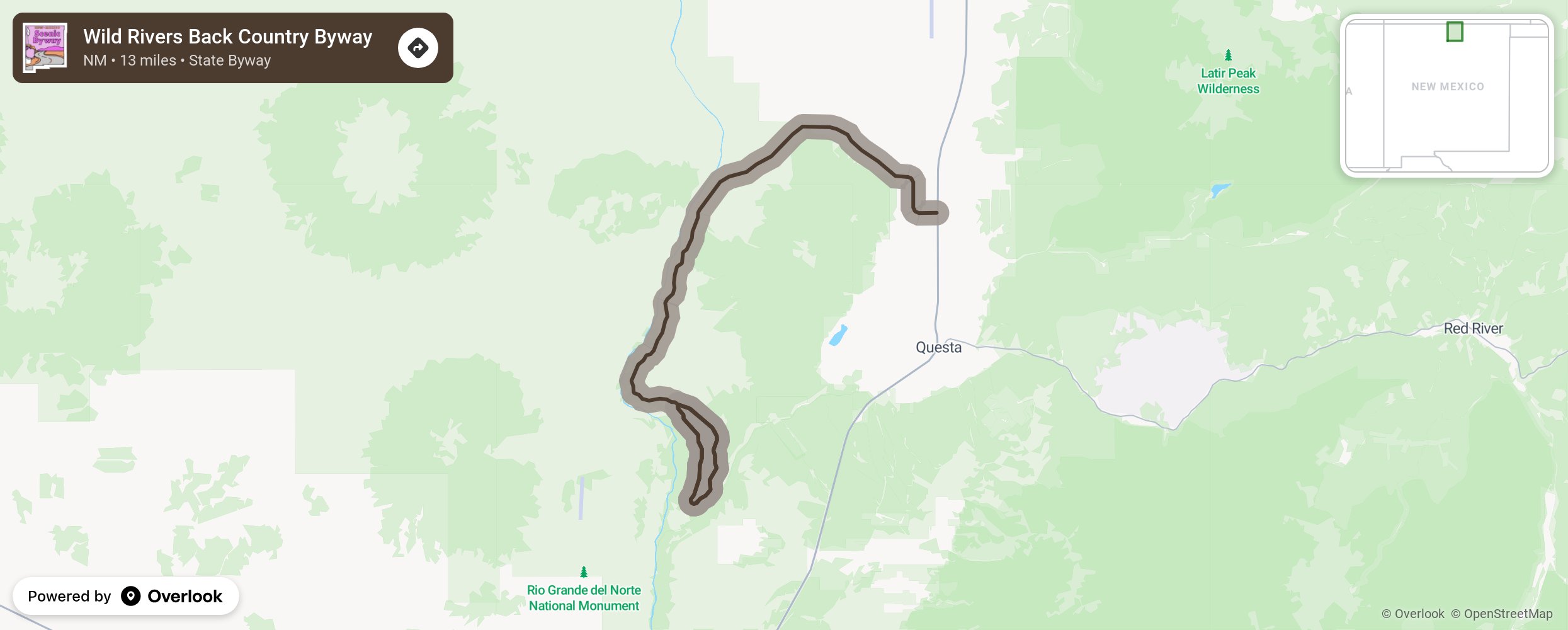 Map of Wild Rivers Back Country Byway - scenic route