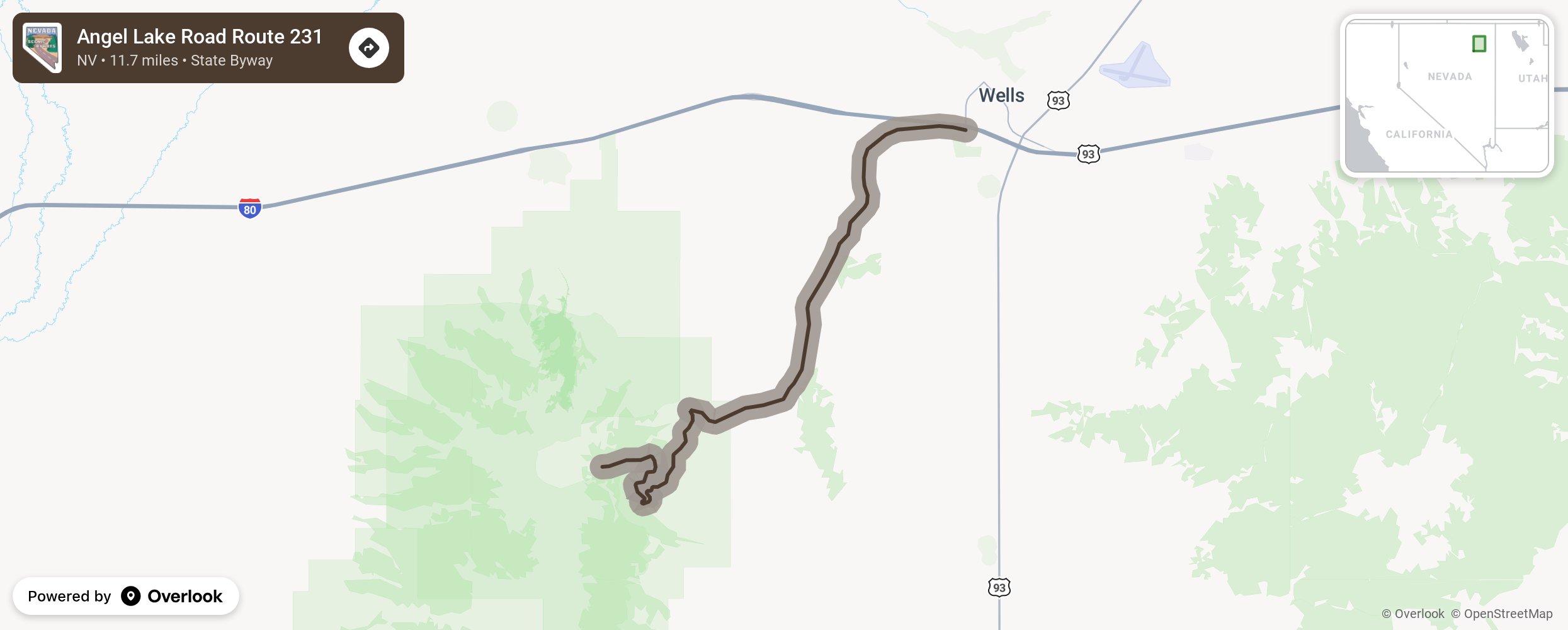 Map of Angel Lake Road Route 231 - scenic route