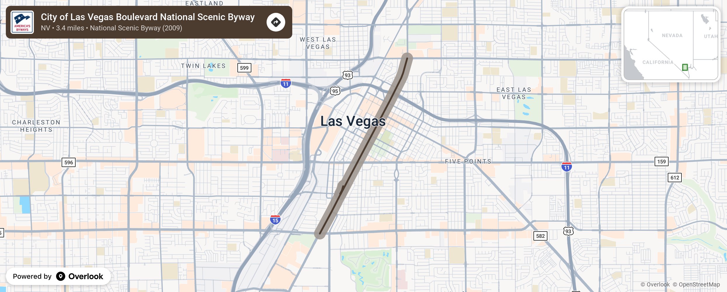 Map of City of Las Vegas Boulevard National Scenic Byway - scenic route