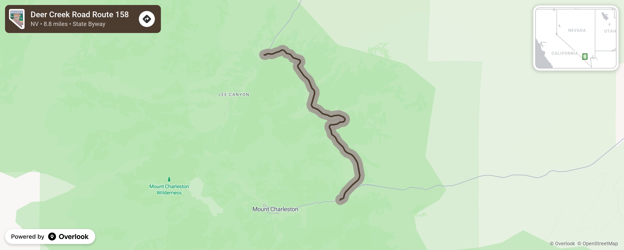 Map of Deer Creek Road Route 158 - scenic route