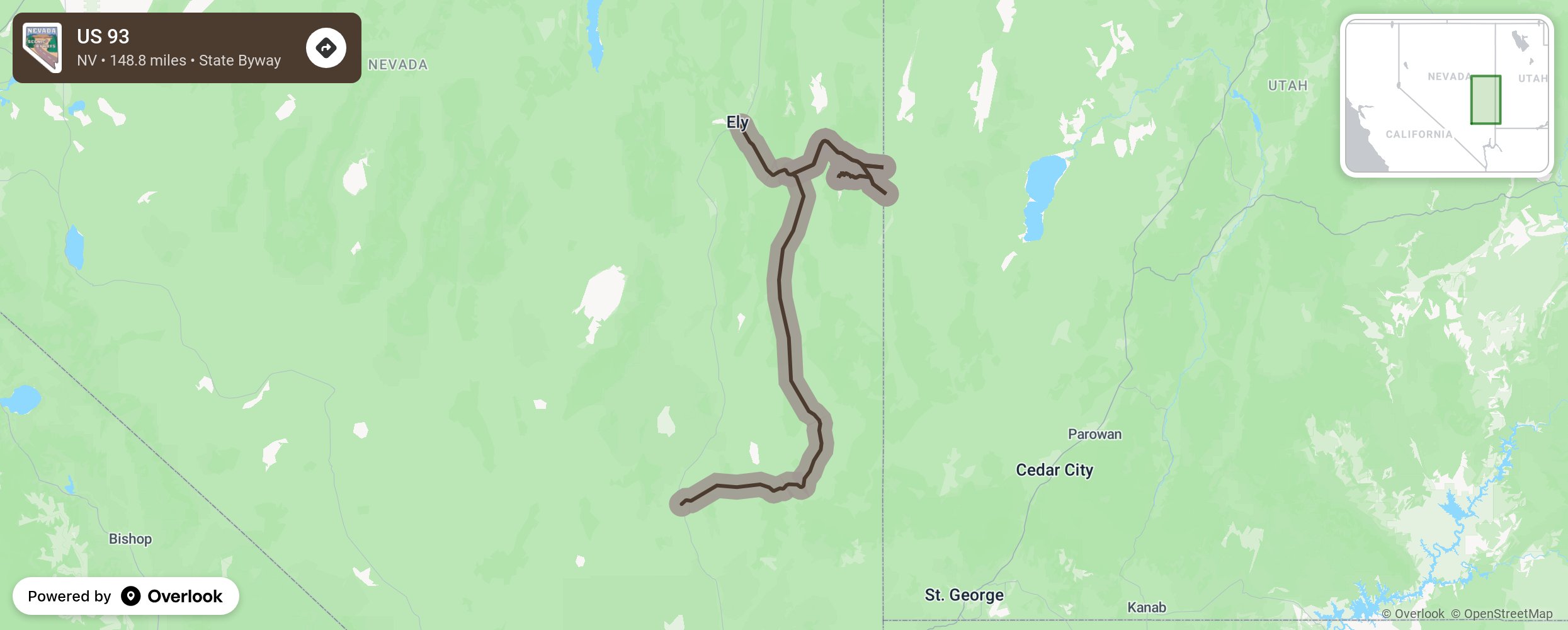 Map of US 93 - scenic route