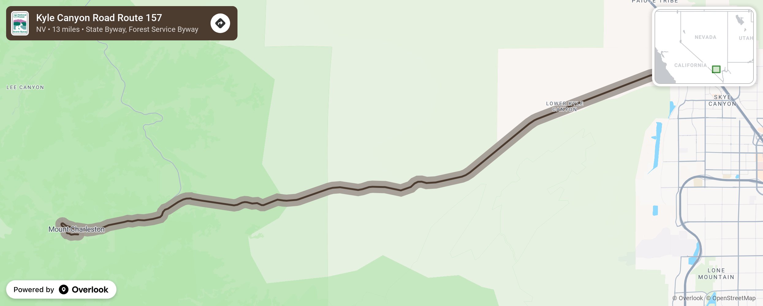 Map of Kyle Canyon Road Route 157 - scenic route