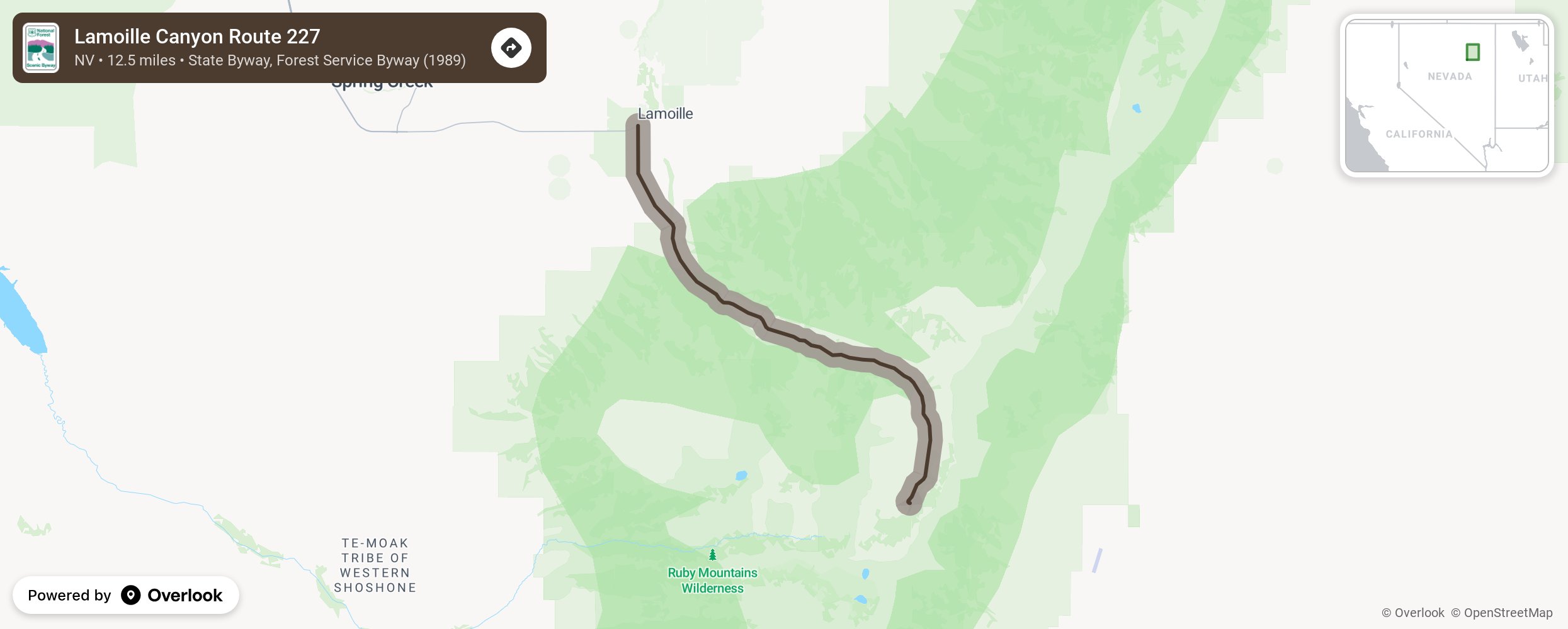 Map of Lamoille Canyon Route 227 - scenic route