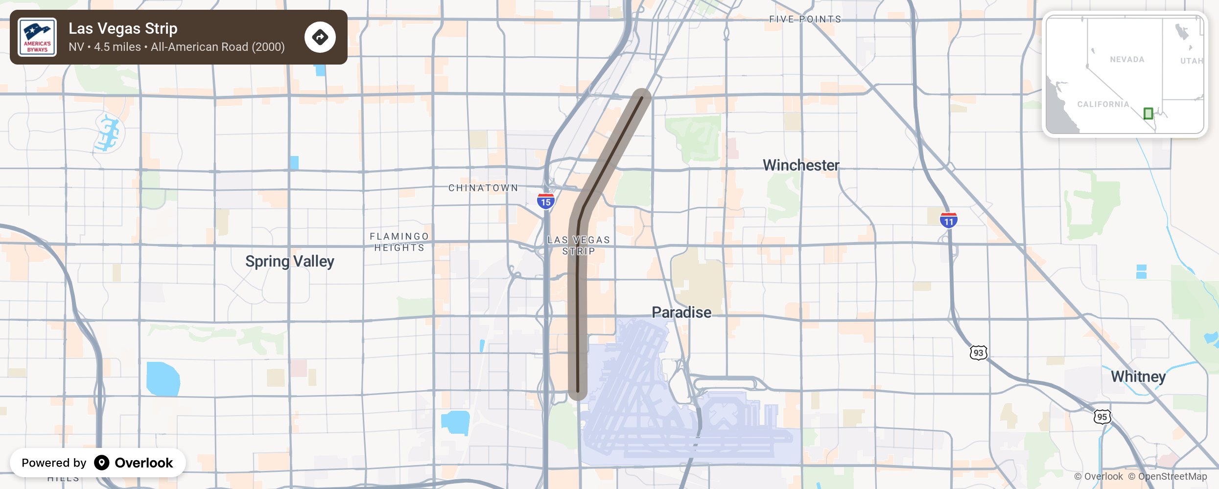 Map of Las Vegas Strip - scenic route