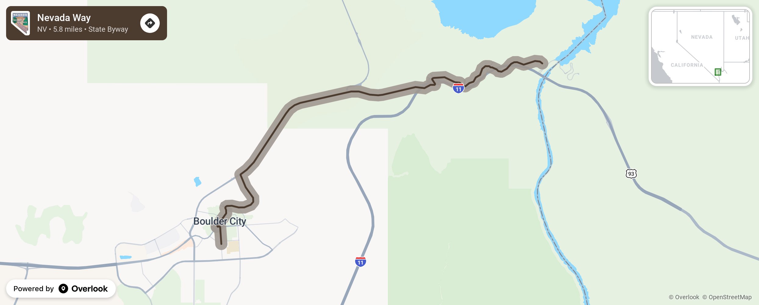 Map of Nevada Way - scenic route