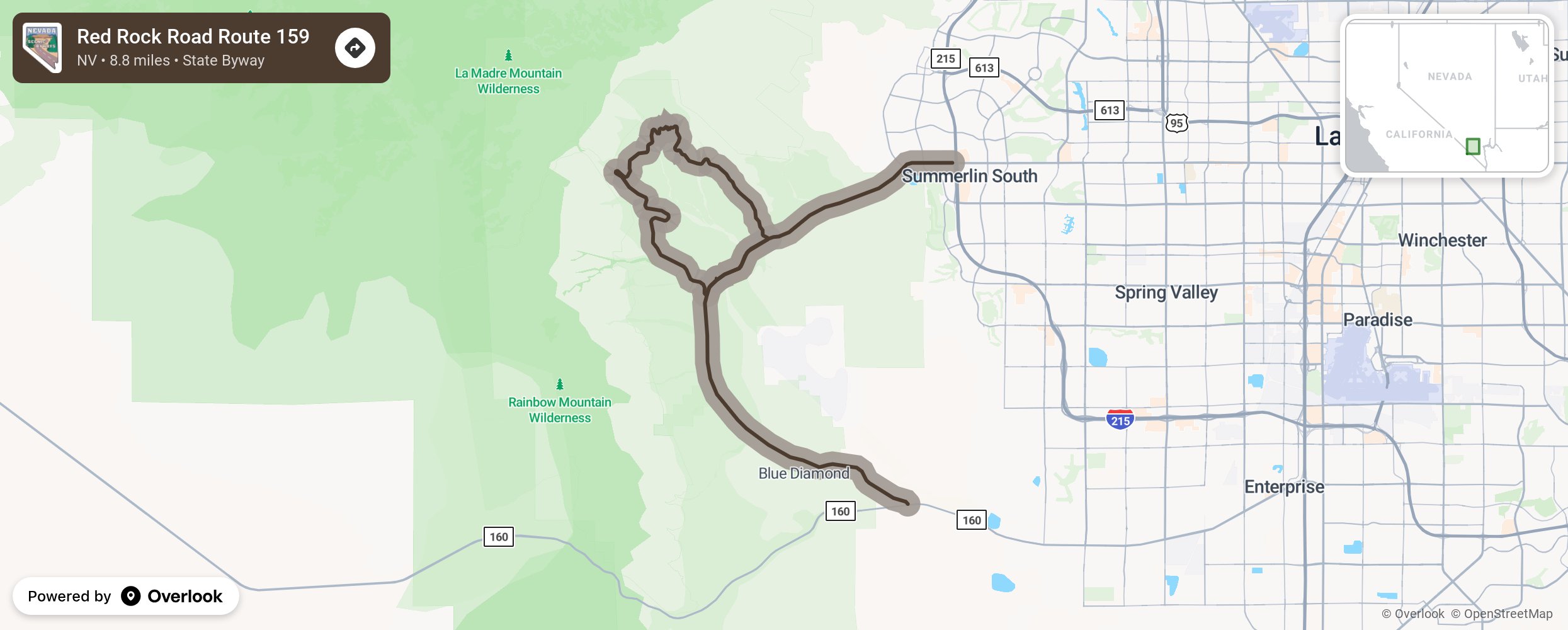 Map of Red Rock Road Route 159 - scenic route