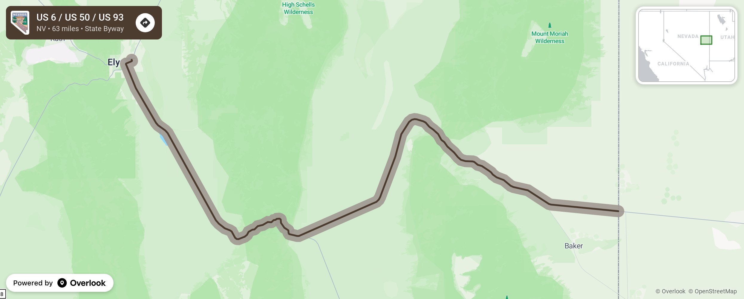 Map of US 6 / US 50 / US 93 - scenic route