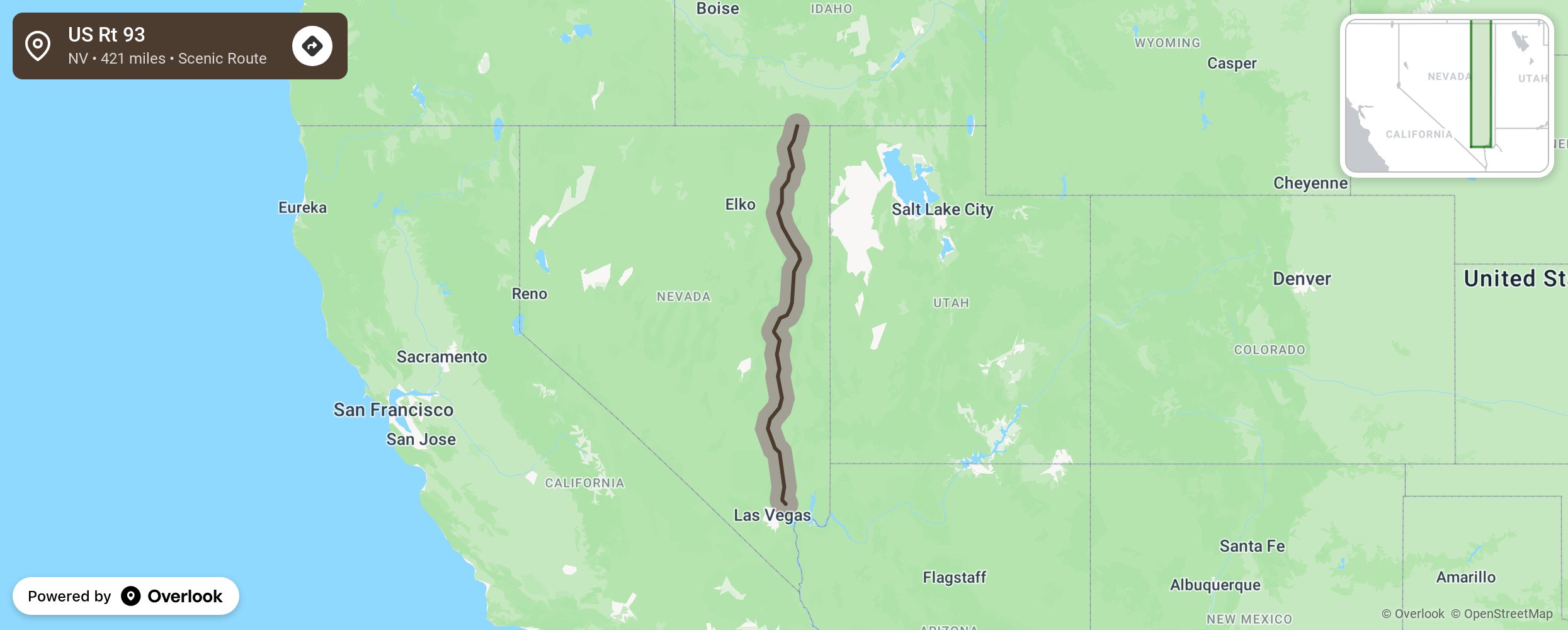 Map of US Rt 93 - scenic route