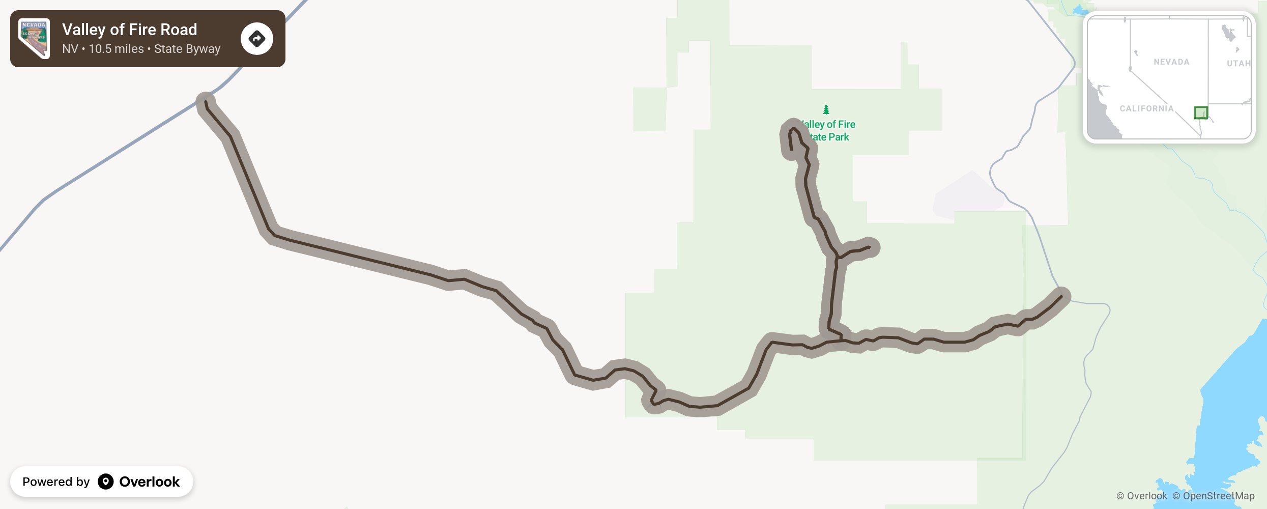 Map of Valley of Fire Road - scenic route