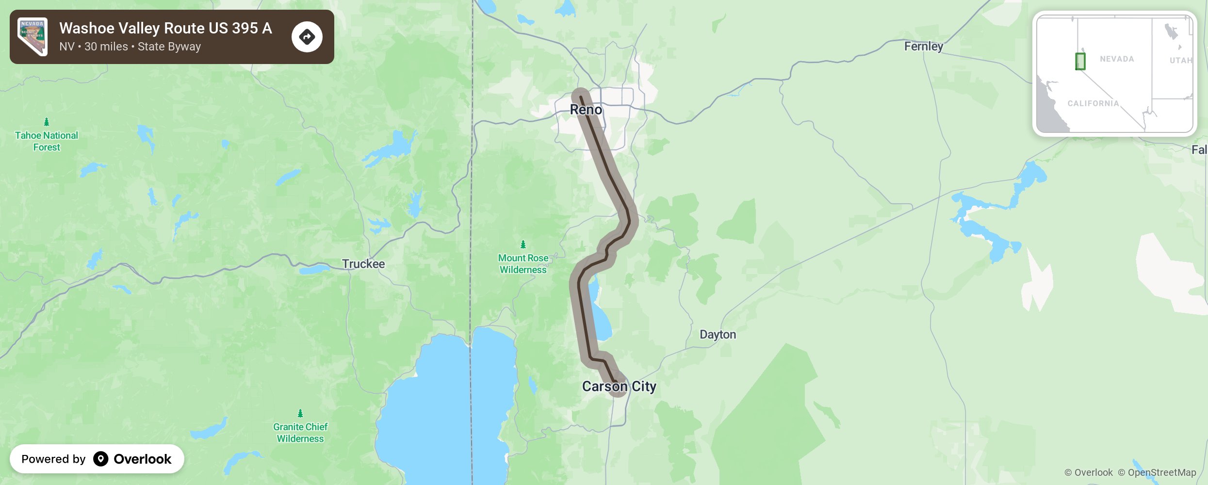 Map of Washoe Valley Route US 395 A - scenic route