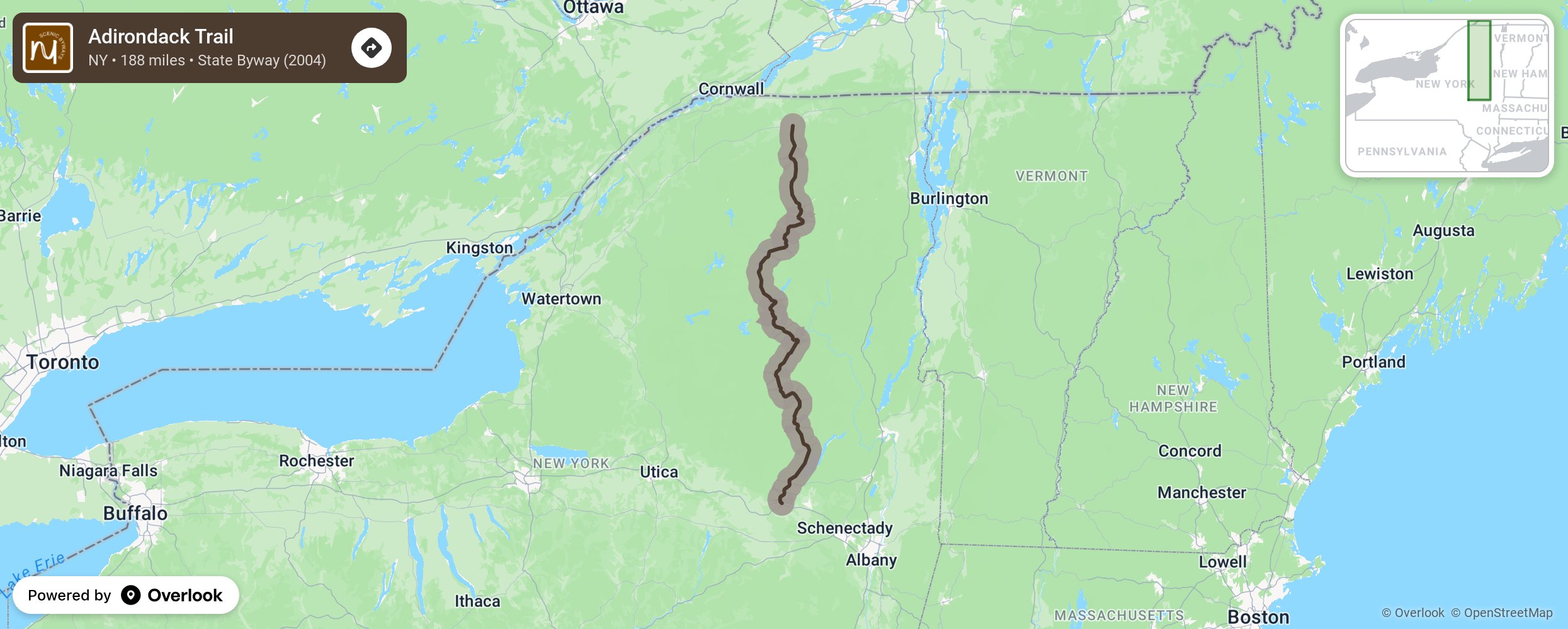 Map of Adirondack Trail - scenic route