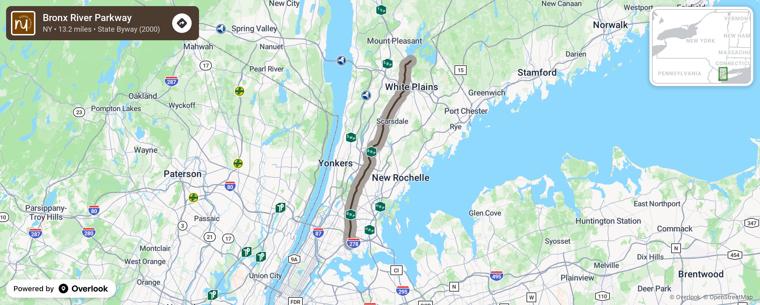 Map of Bronx River Parkway - scenic route