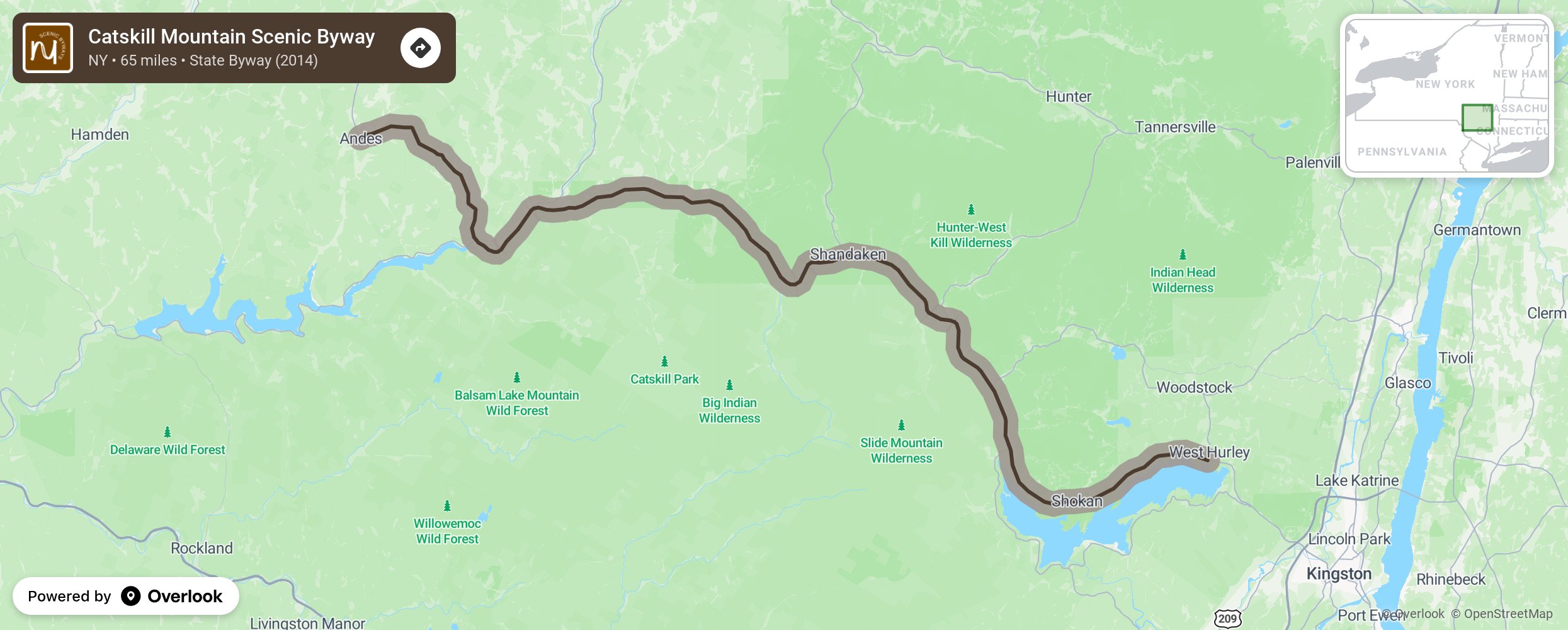 Map of Catskill Mountain Scenic Byway - scenic route