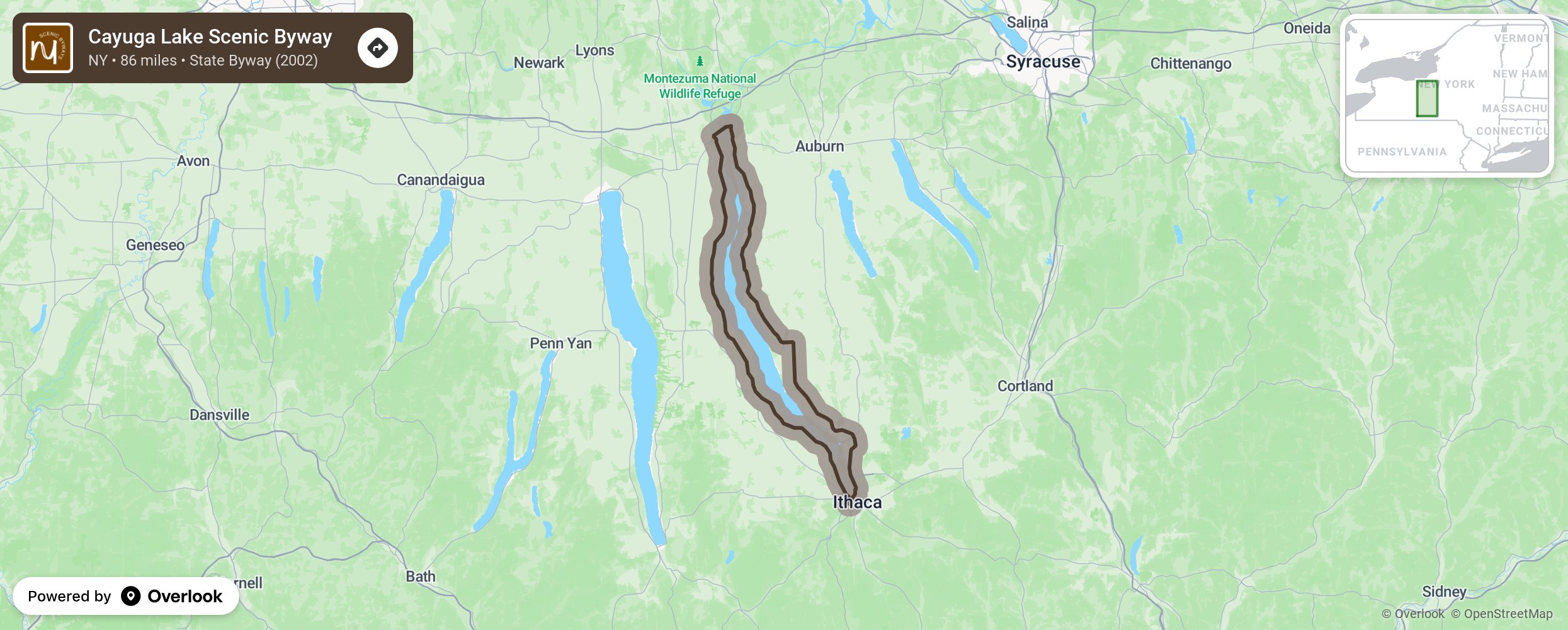 Map of Cayuga Lake Scenic Byway - scenic route