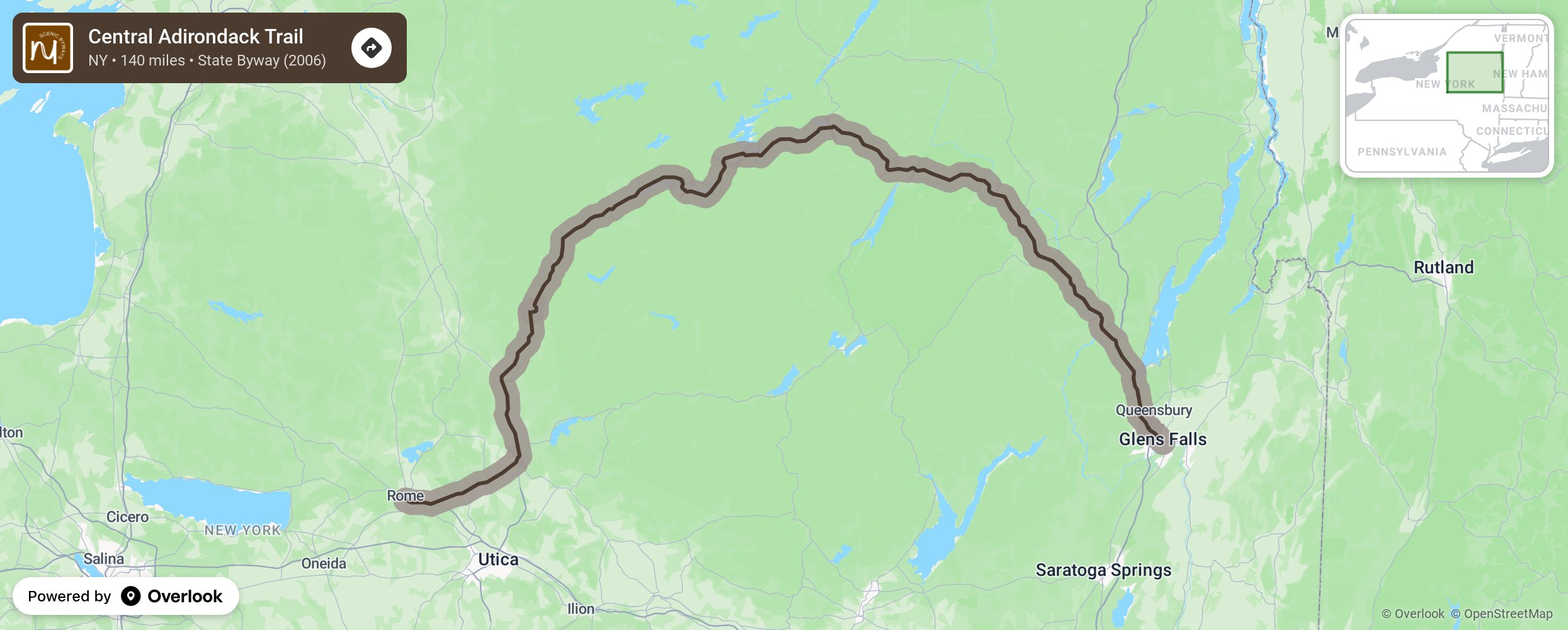 Map of Central Adirondack Trail - scenic route