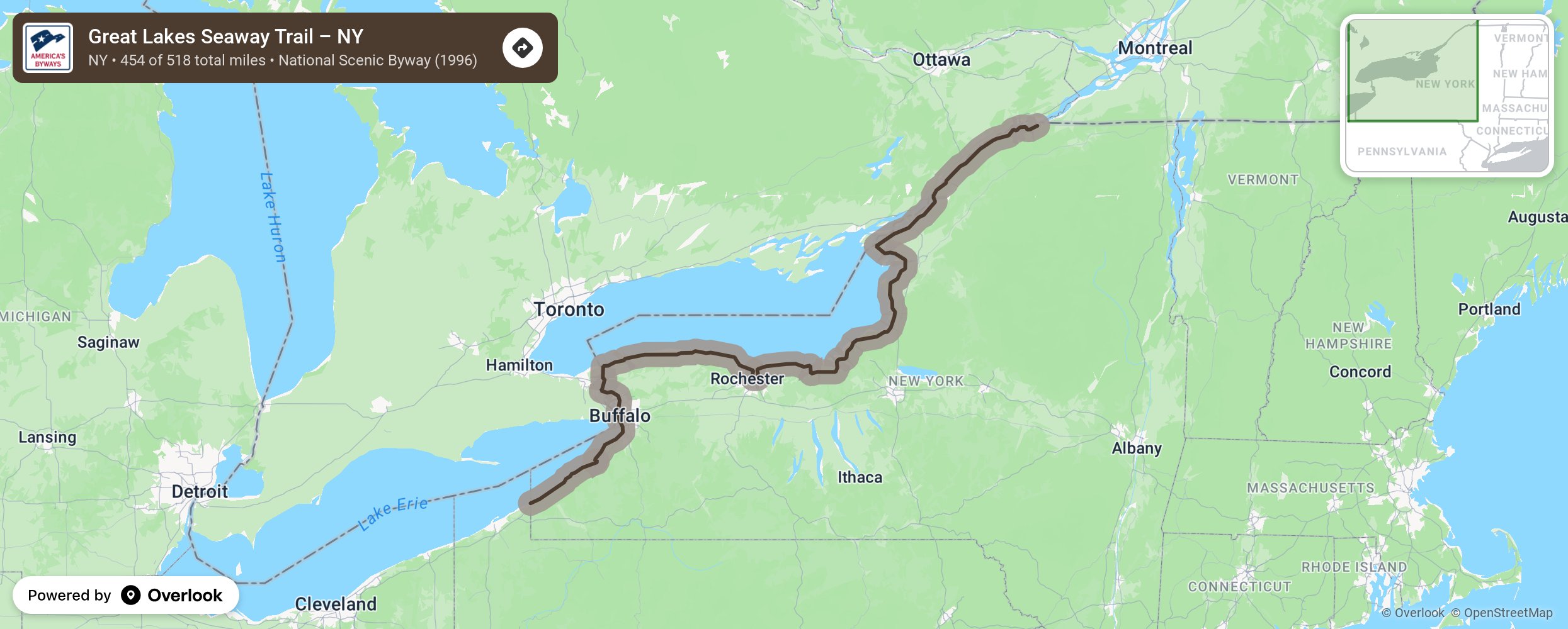 Map of Great Lakes Seaway Trail – NY - scenic route