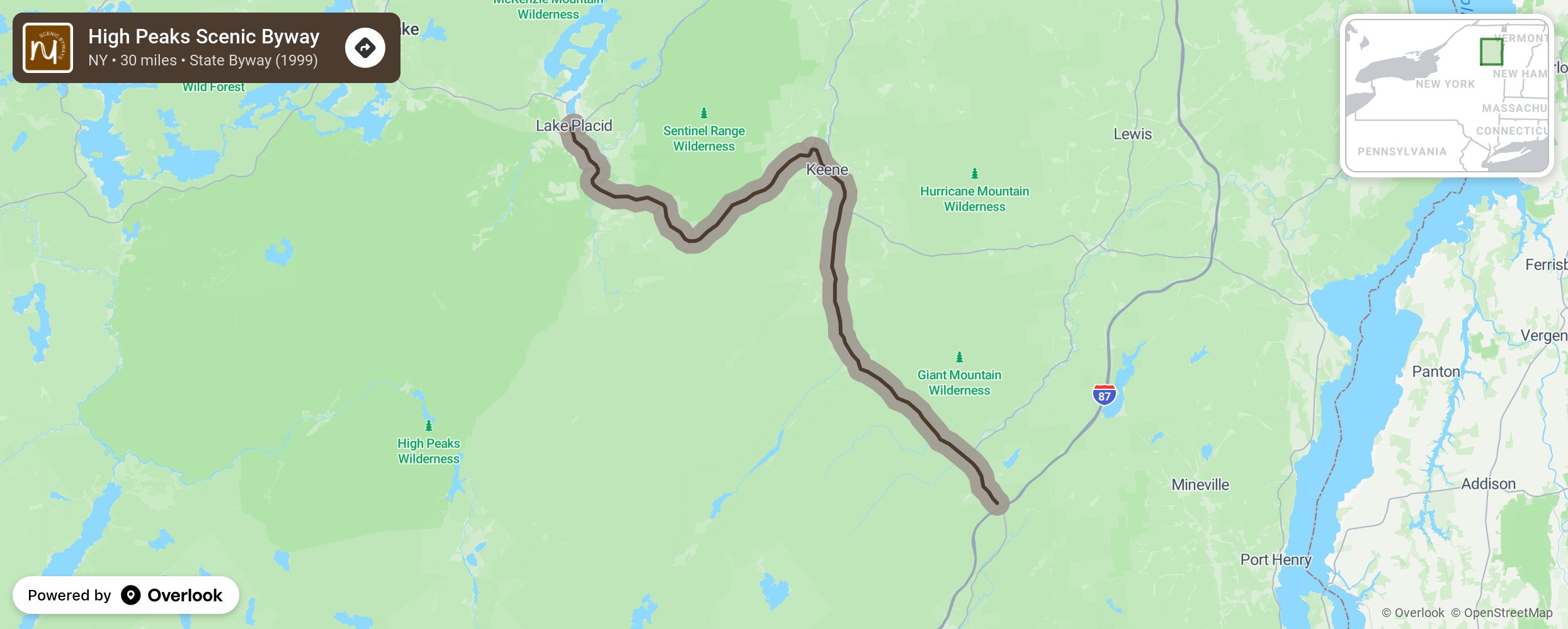 Map of High Peaks Scenic Byway - scenic route