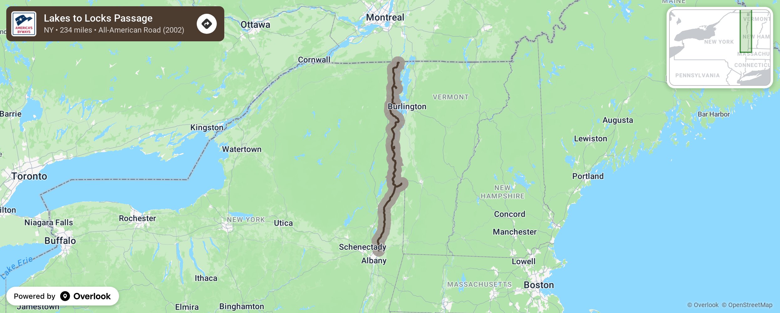 Map of Lakes to Locks Passage - scenic route