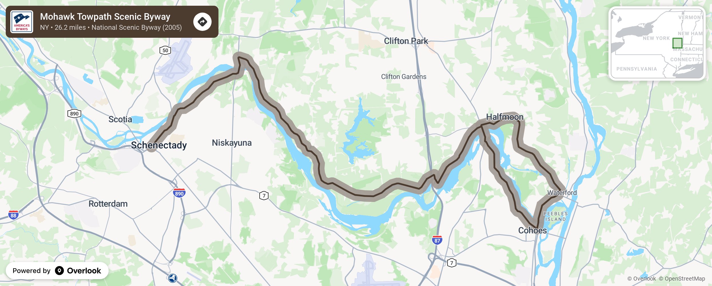 Map of Mohawk Towpath Scenic Byway - scenic route