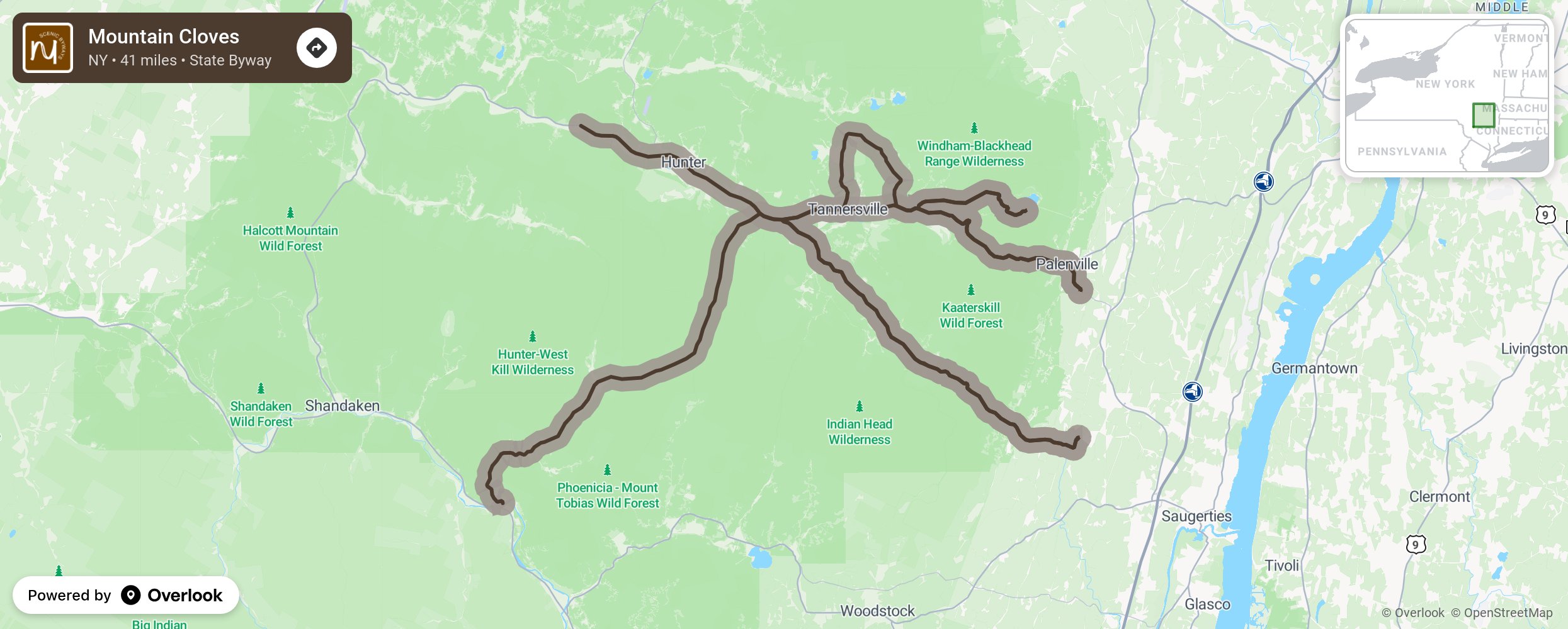 Map of Mountain Cloves - scenic route