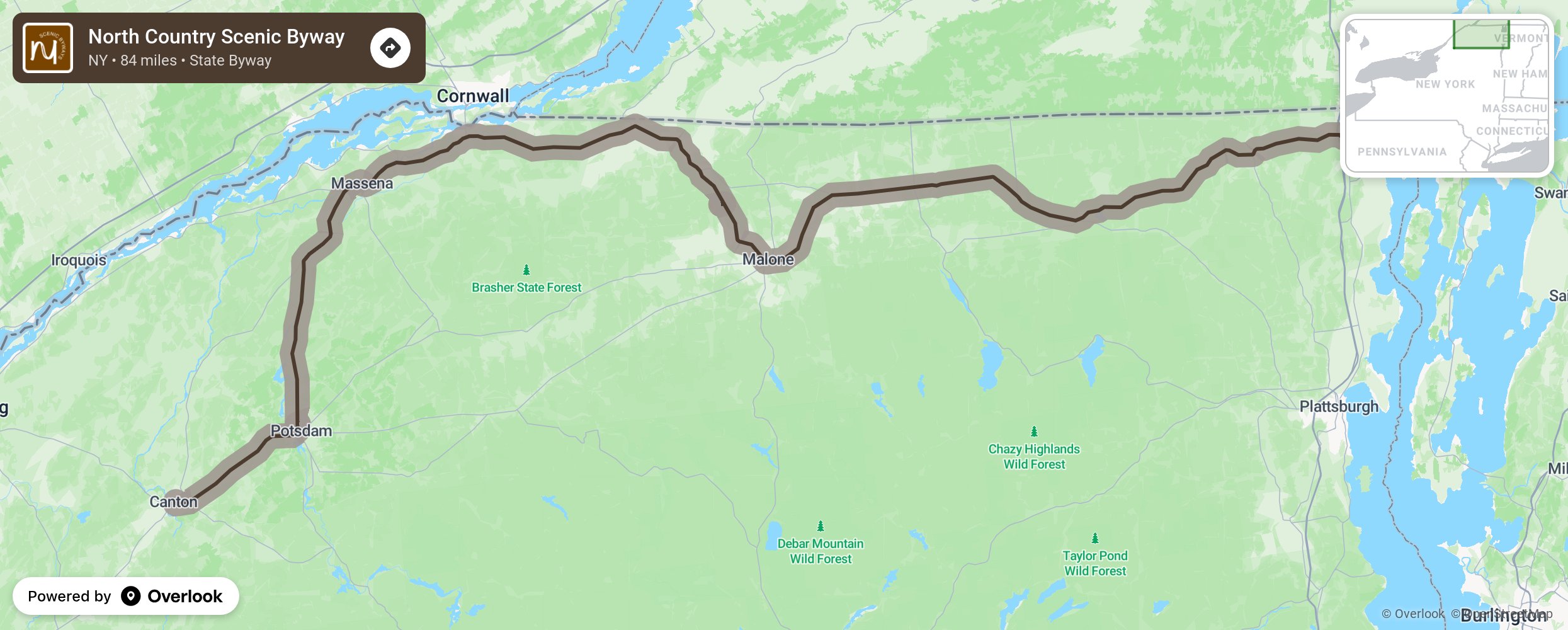 Map of North Country Scenic Byway - scenic route