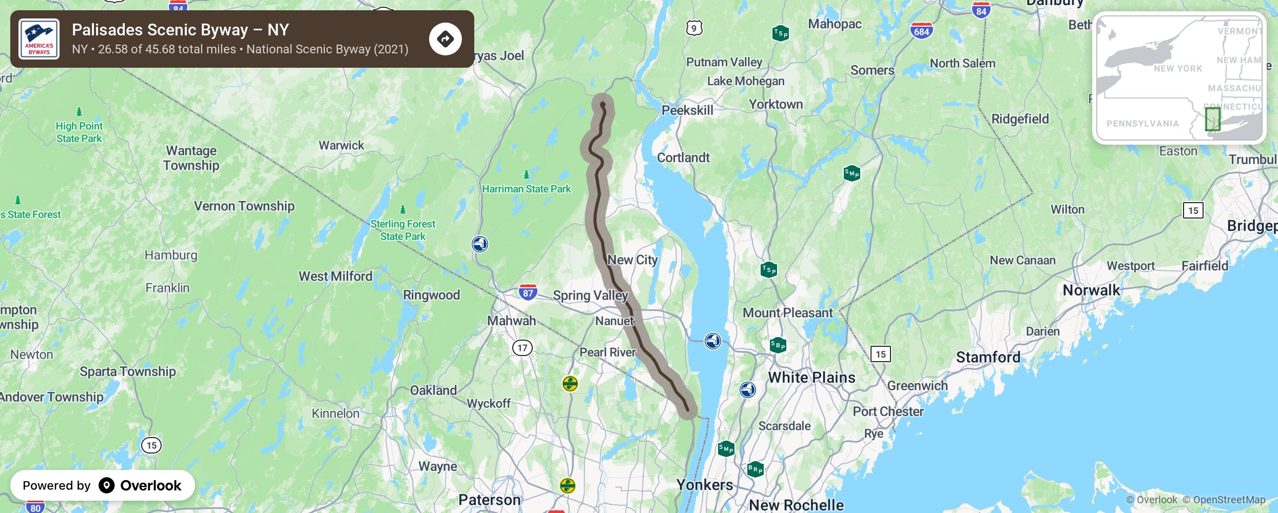 Map of Palisades Scenic Byway – NY - scenic route