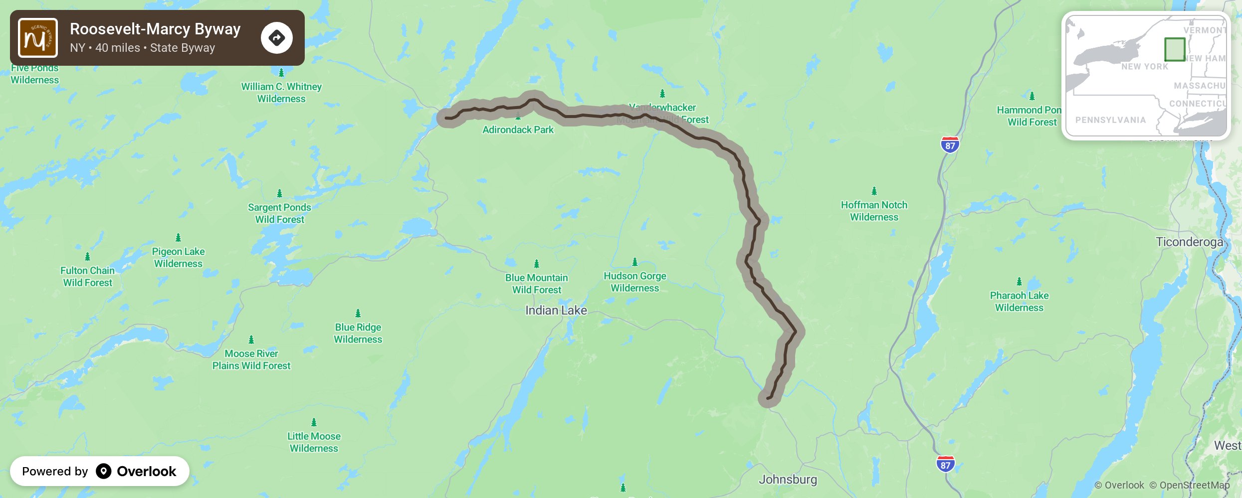 Map of Roosevelt-Marcy Byway - scenic route