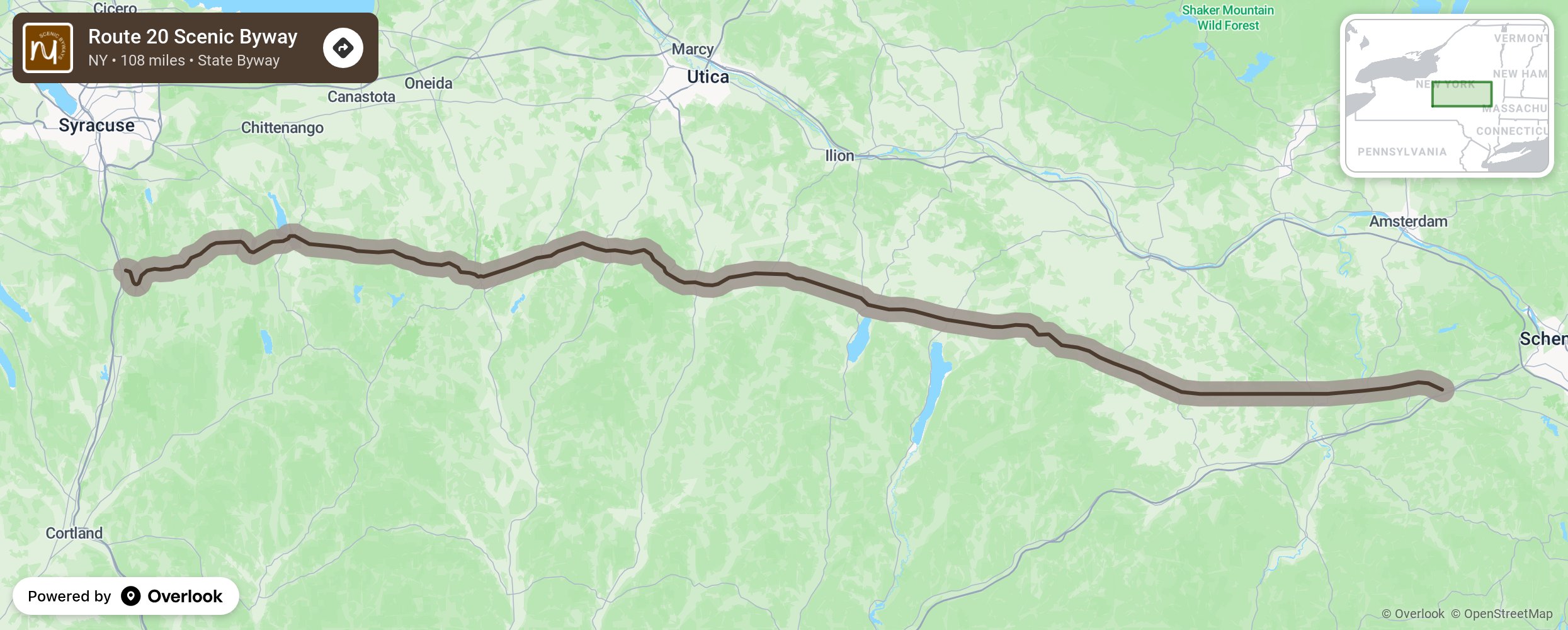 Map of Route 20 Scenic Byway - scenic route