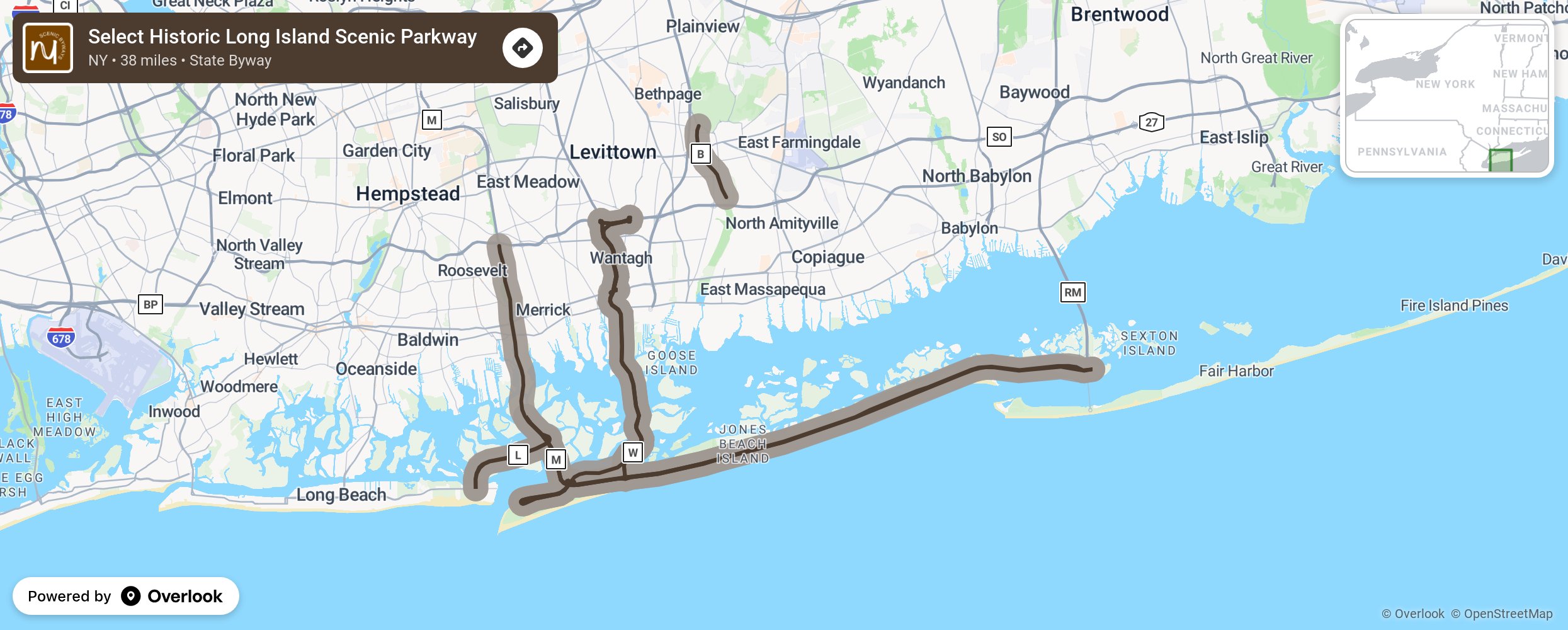 Map of Select Historic Long Island Scenic Parkway - scenic route