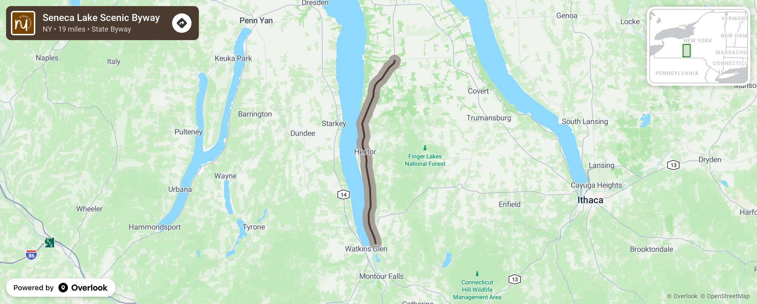 Map of Seneca Lake Scenic Byway - scenic route