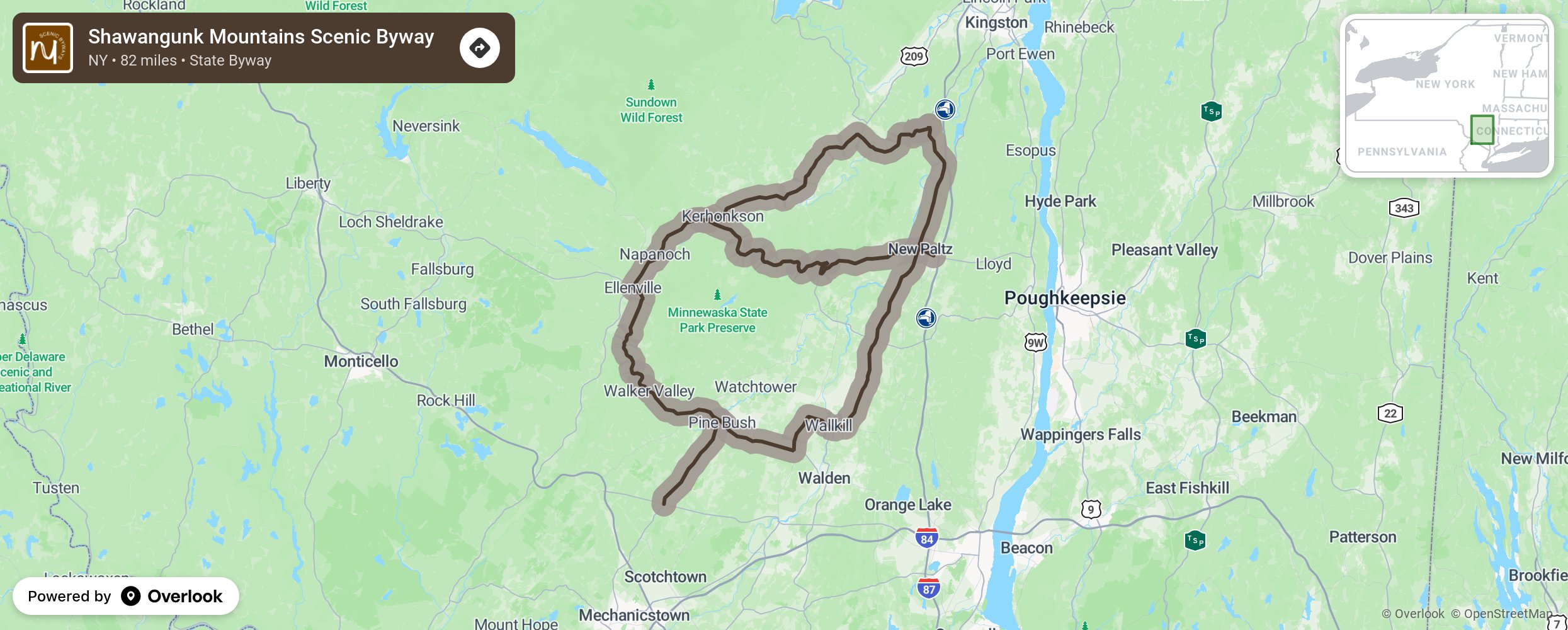 Map of Shawangunk Mountains Scenic Byway - scenic route