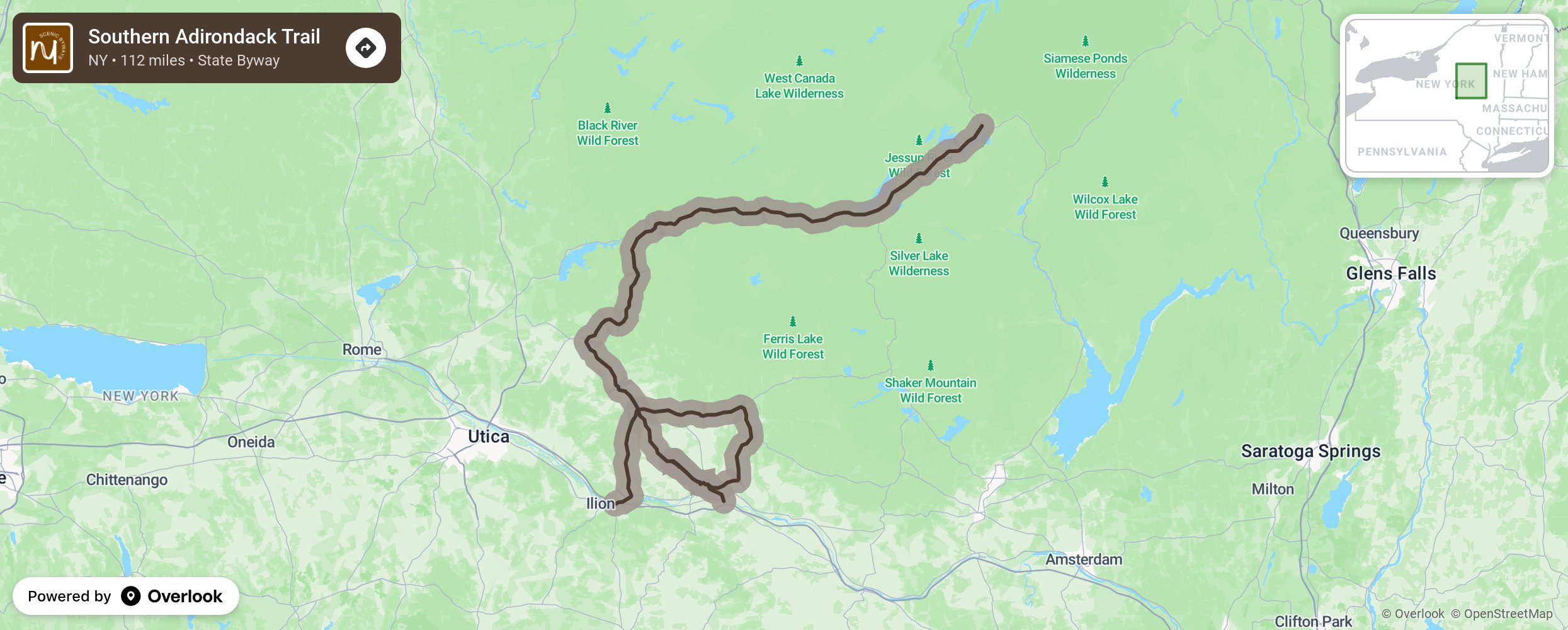 Map of Southern Adirondack Trail - scenic route