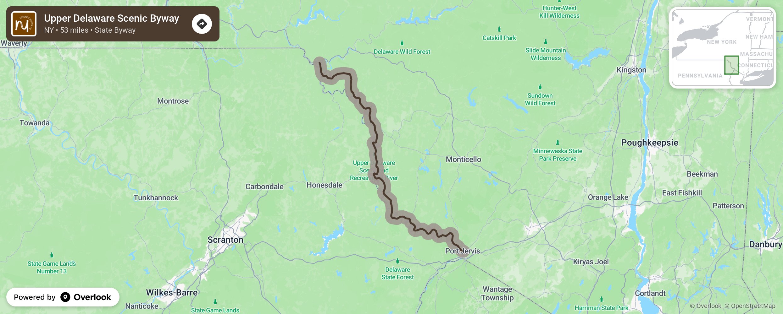 Map of Upper Delaware Scenic Byway - scenic route