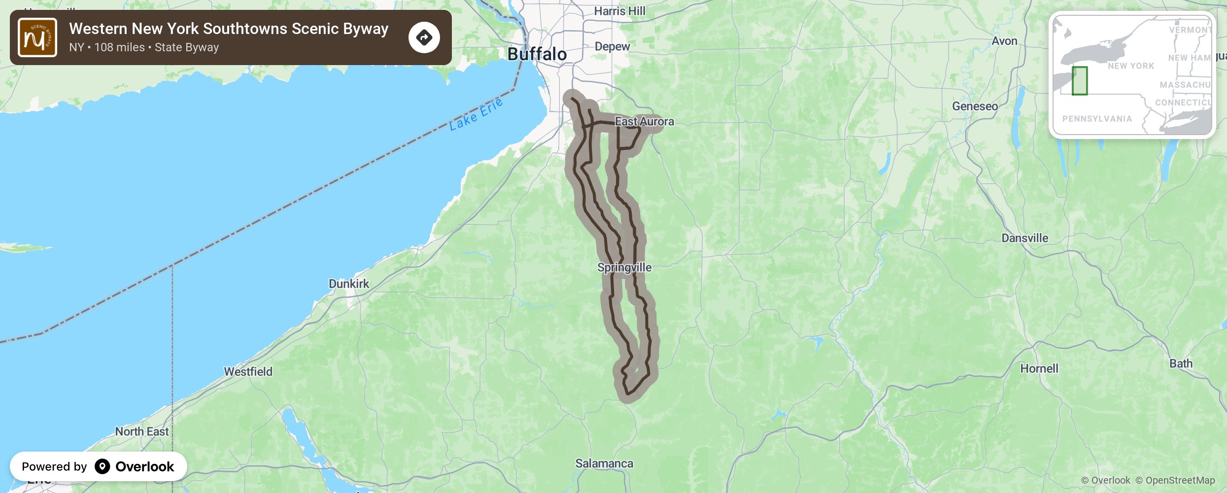 Map of Western New York Southtowns Scenic Byway - scenic route