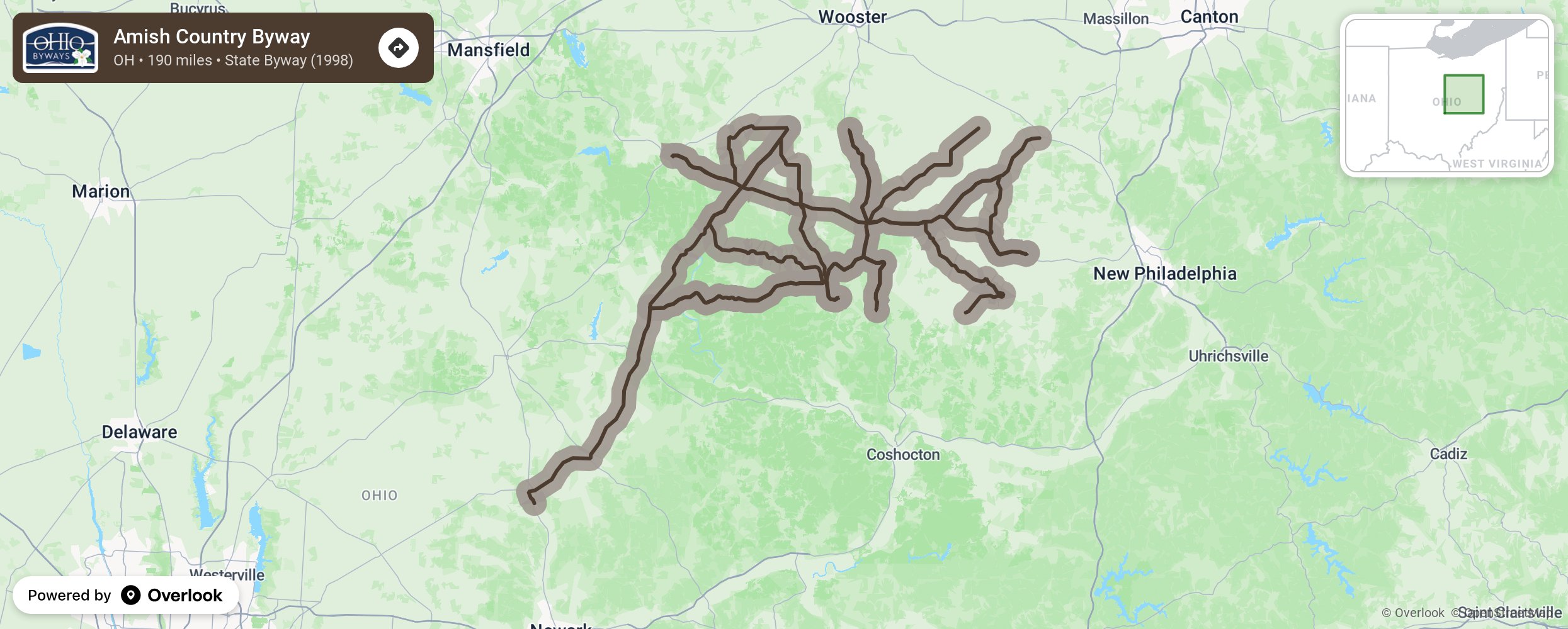 Map of Amish Country Byway - scenic route