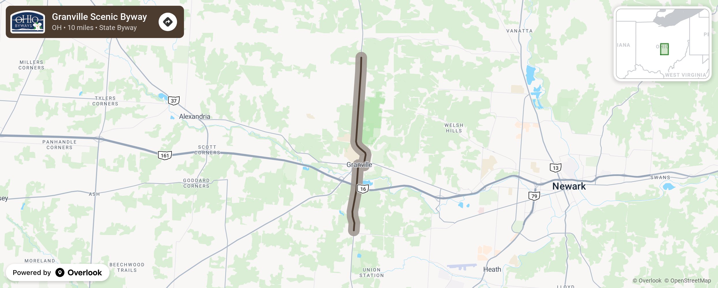 Map of Granville Scenic Byway - scenic route