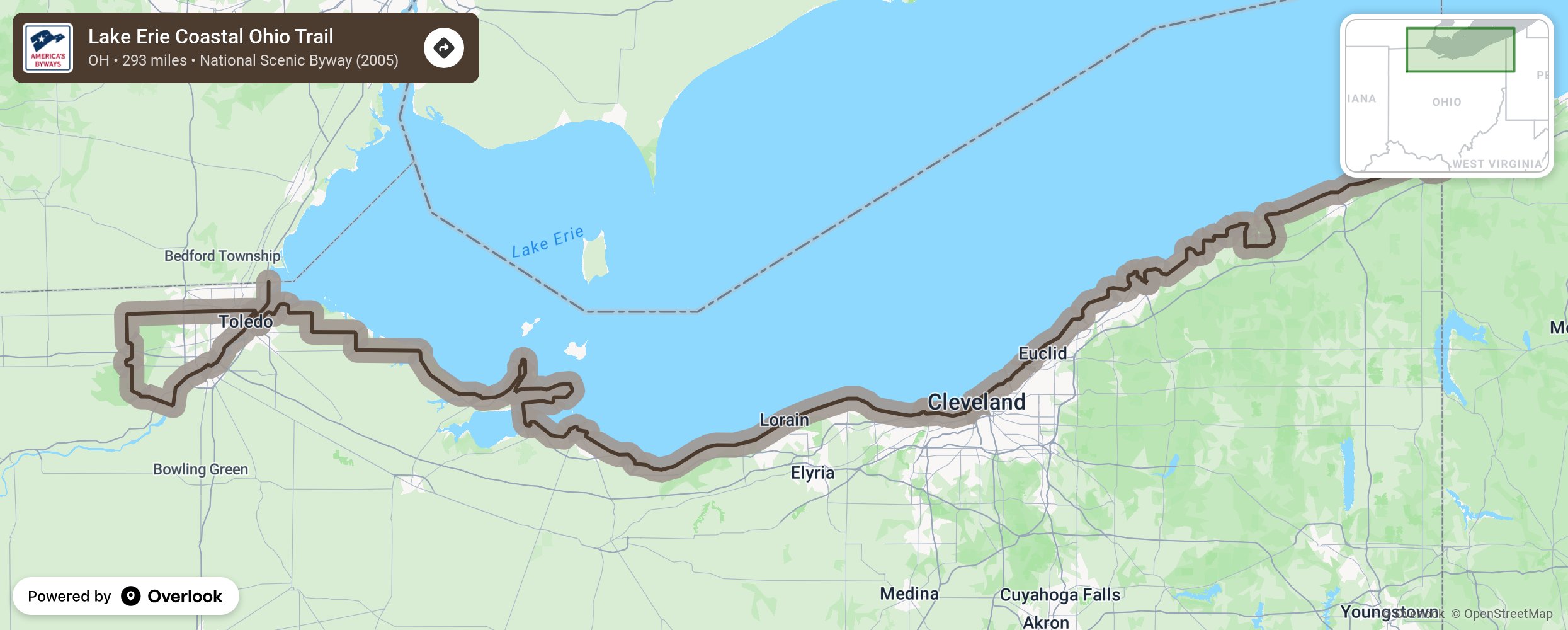 Map of Lake Erie Coastal Ohio Trail - scenic route