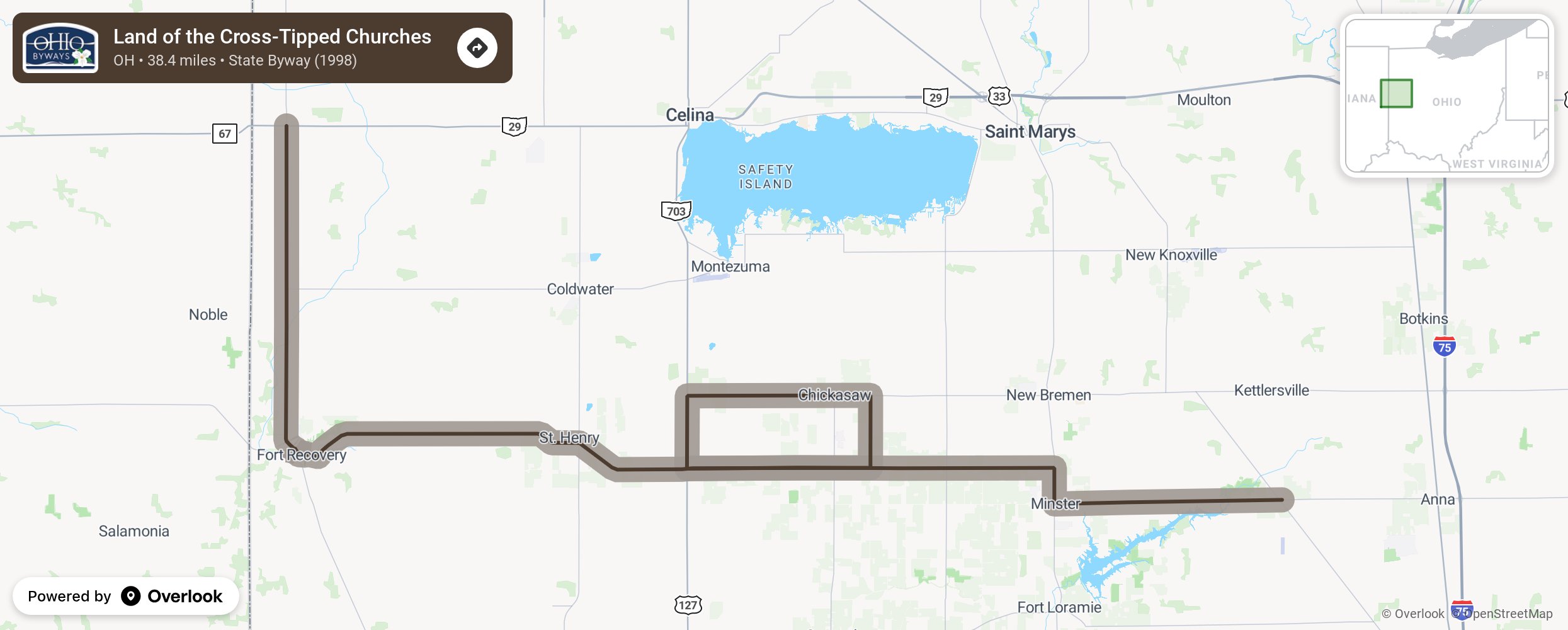 Map of Land of the Cross-Tipped Churches - scenic route