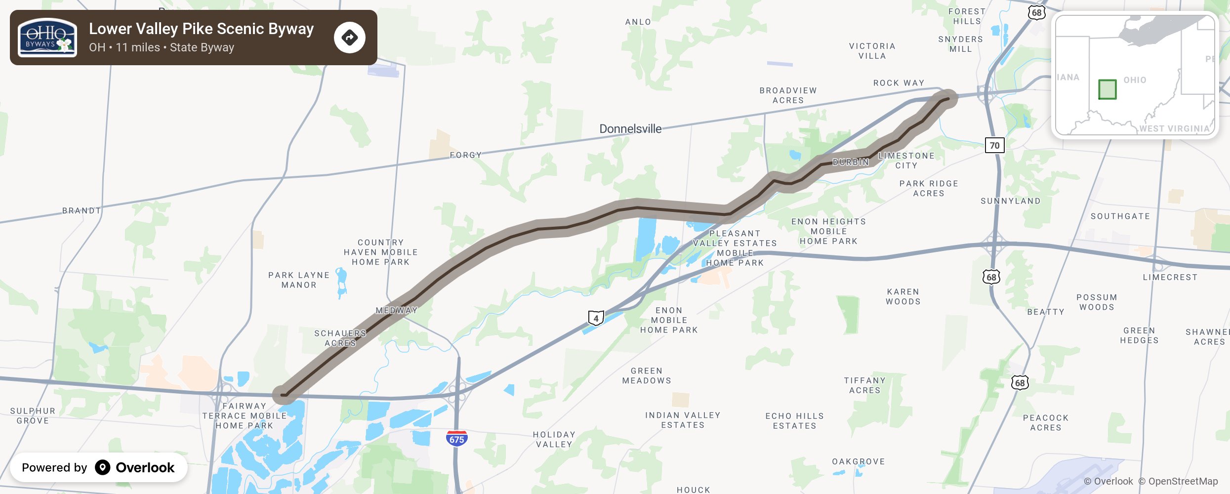 Map of Lower Valley Pike Scenic Byway - scenic route