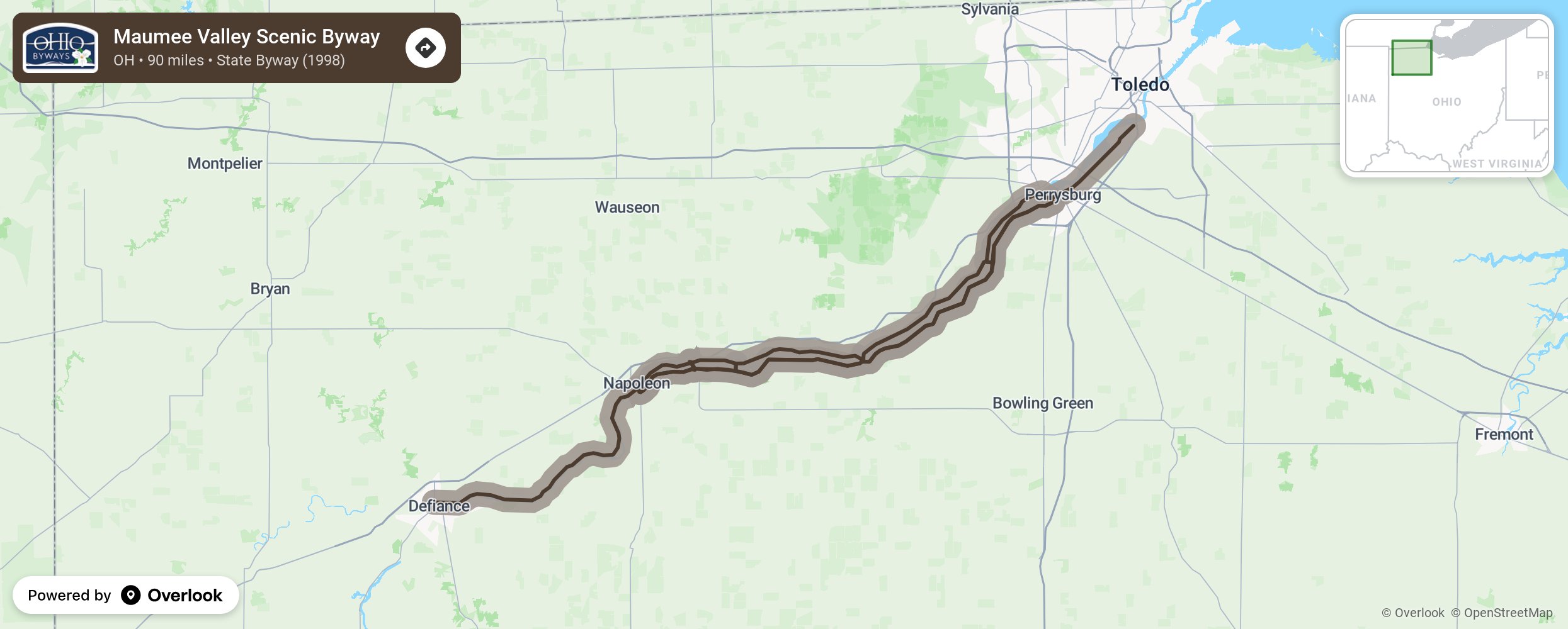 Map of Maumee Valley Scenic Byway - scenic route