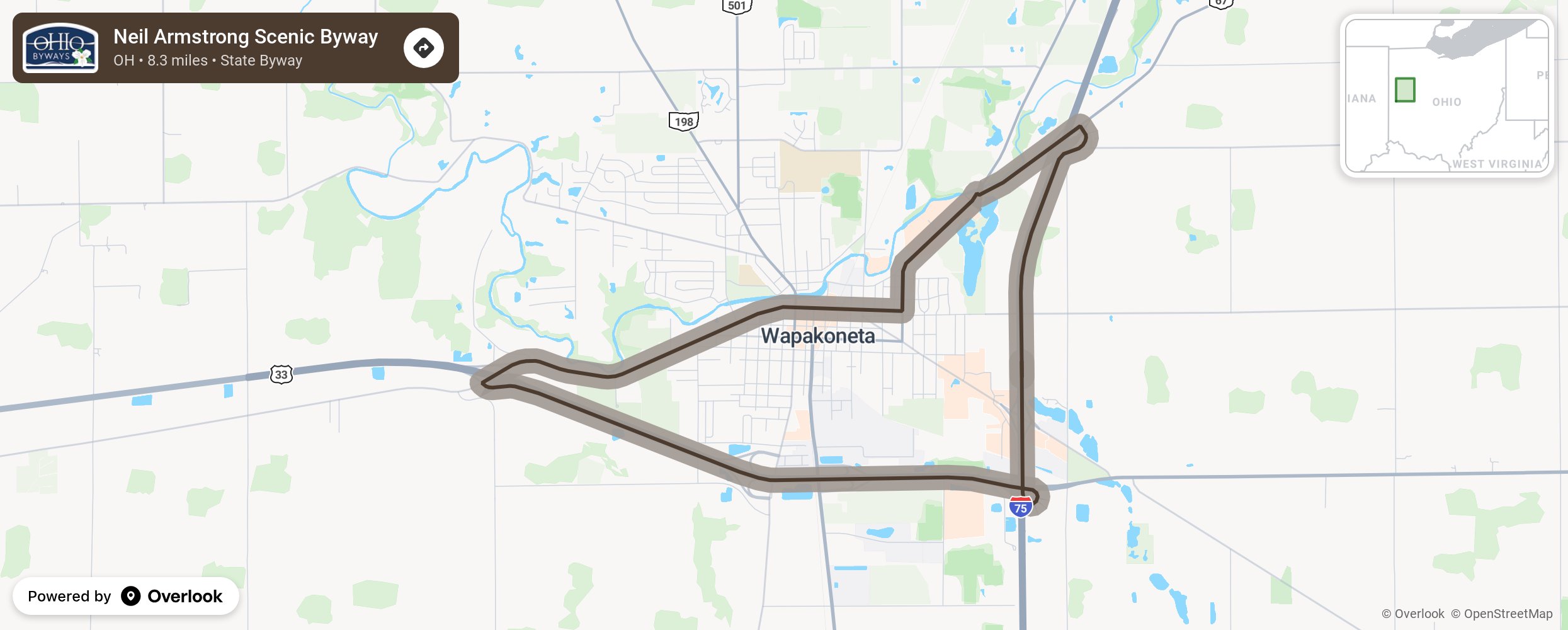 Map of Neil Armstrong Scenic Byway - scenic route