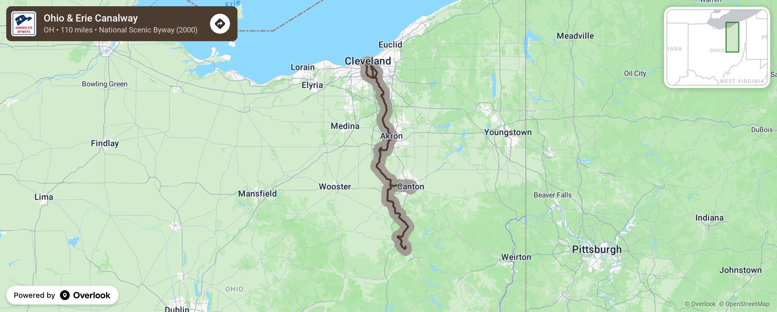 Map of Ohio & Erie Canalway - scenic route