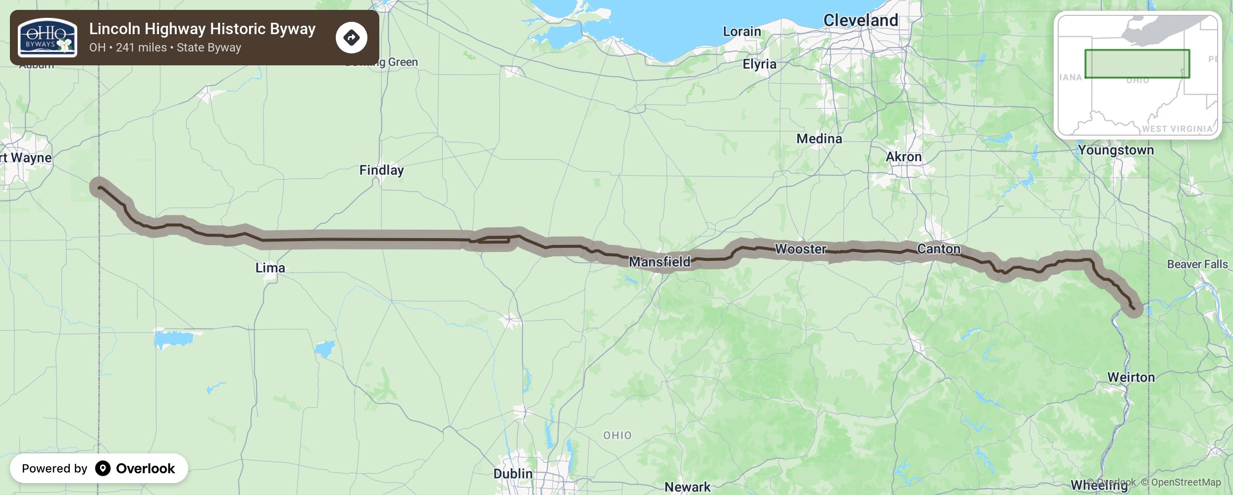 Map of Lincoln Highway Historic Byway - scenic route