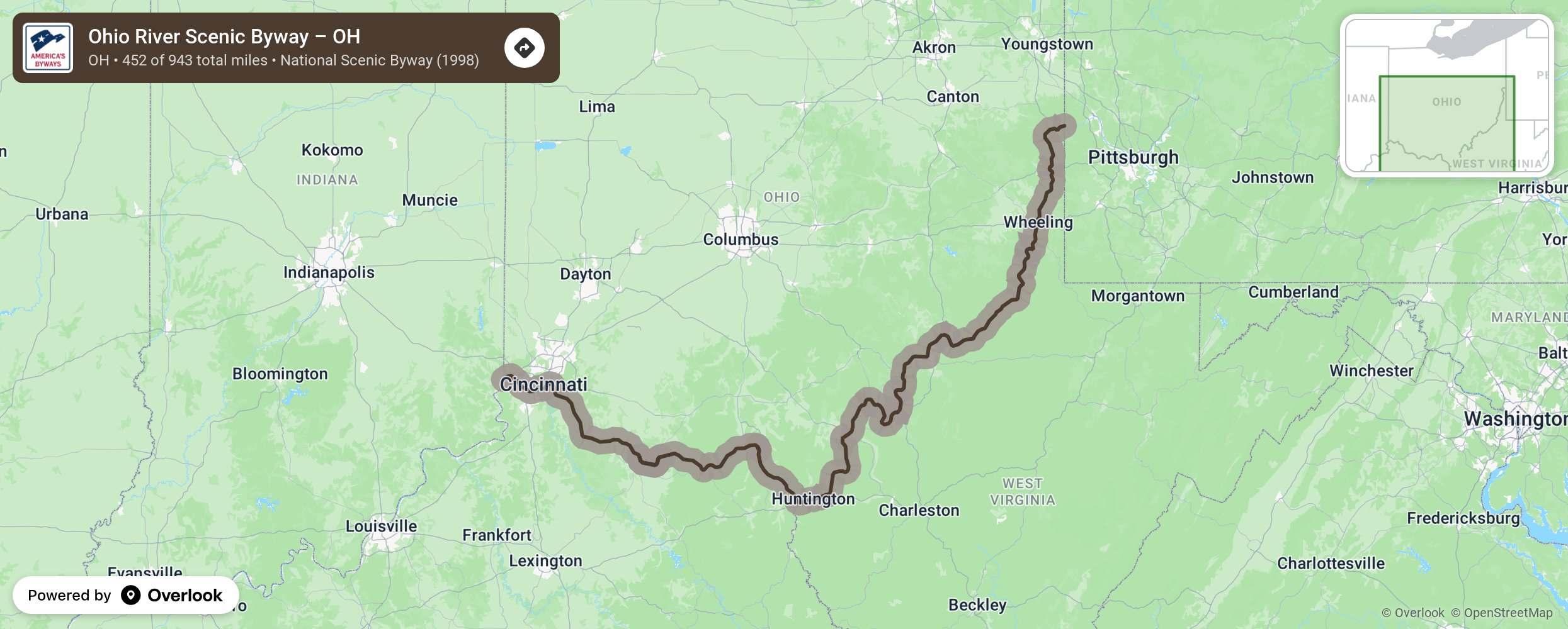 Map of Ohio River Scenic Byway – OH - scenic route