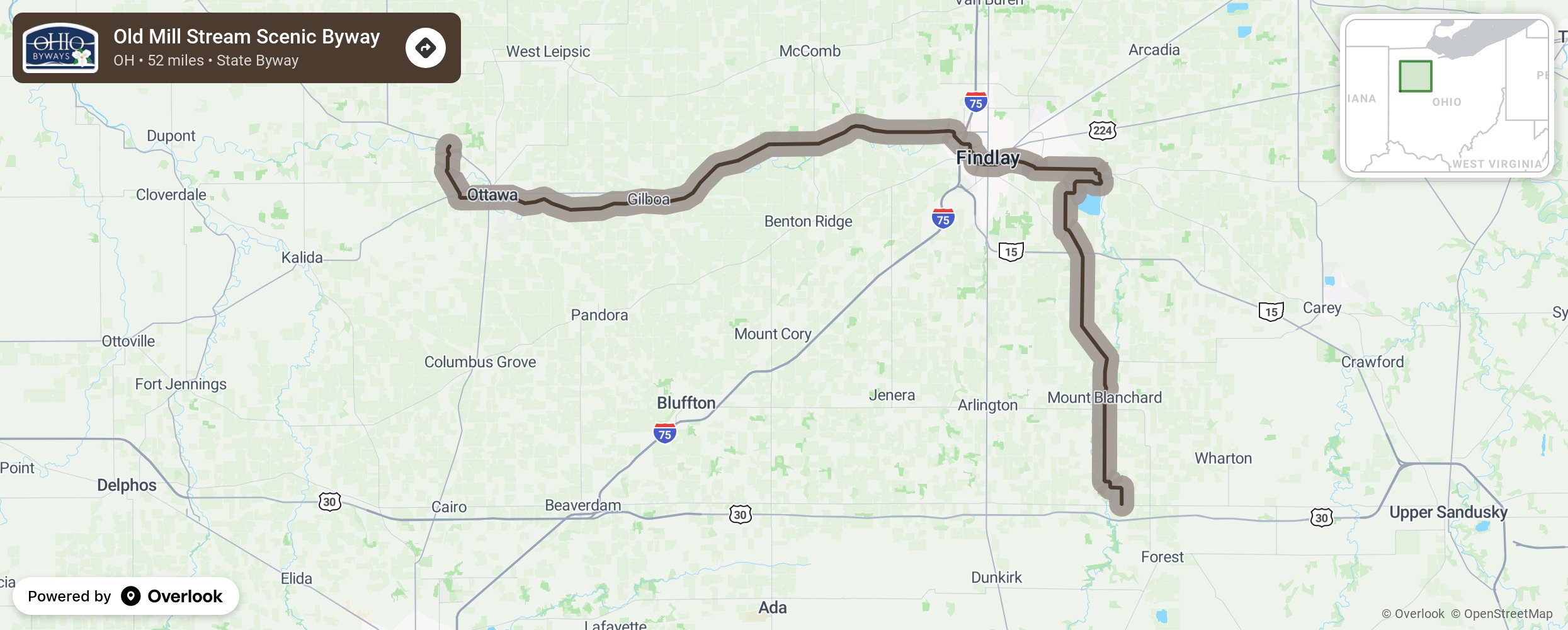 Map of Old Mill Stream Scenic Byway - scenic route