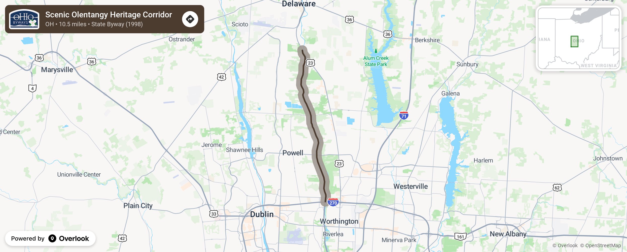 Map of Scenic Olentangy Heritage Corridor - scenic route